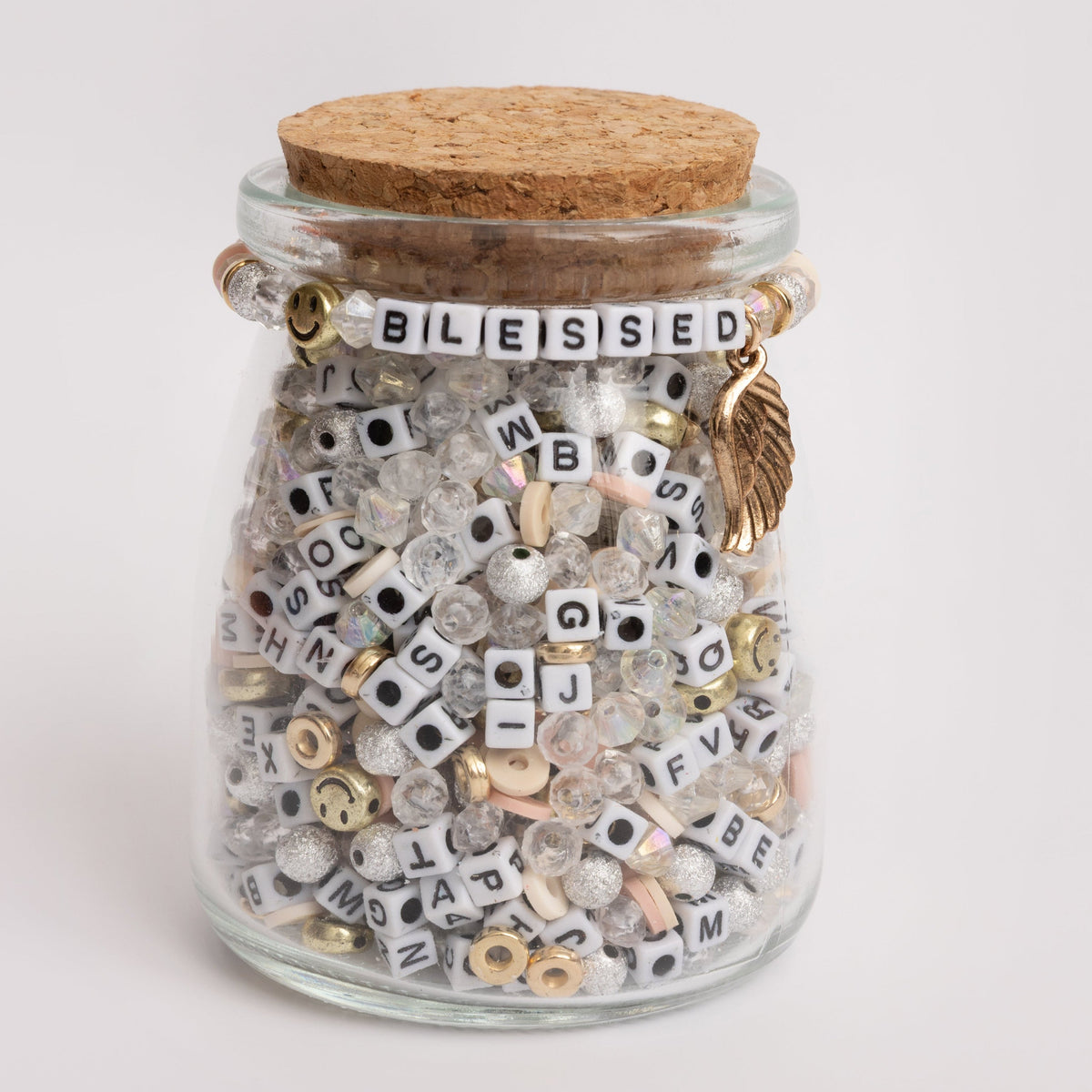 Blessed Mini Block Letter Bead Diy Stretch Cord Bracelet Jar