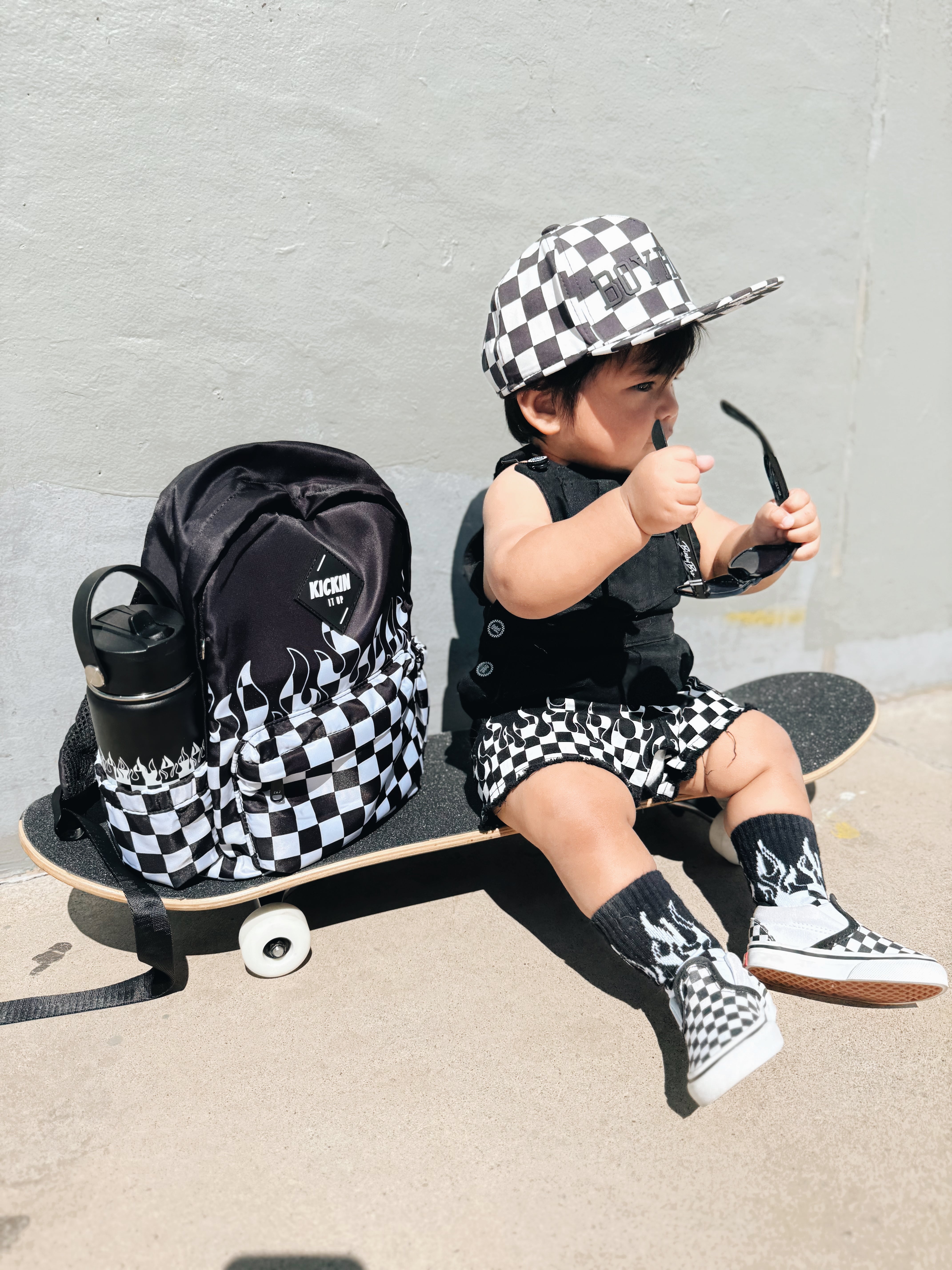 Checker Flames Mid-size Backpack