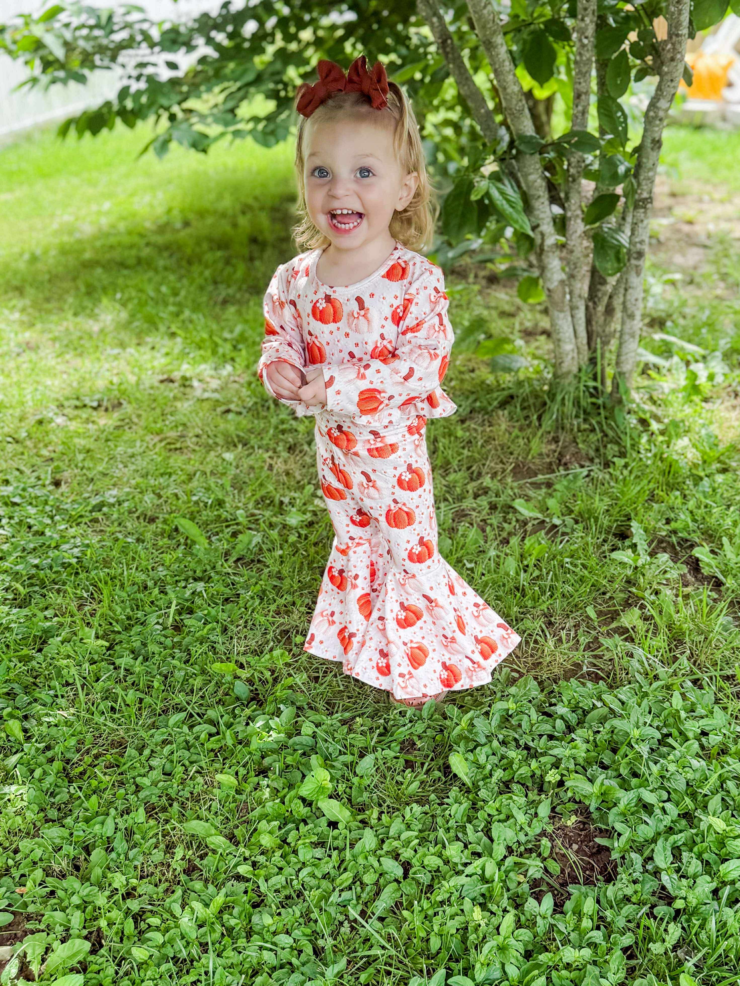 Pumpkin Bow High Waisted Ruffle Bell Set