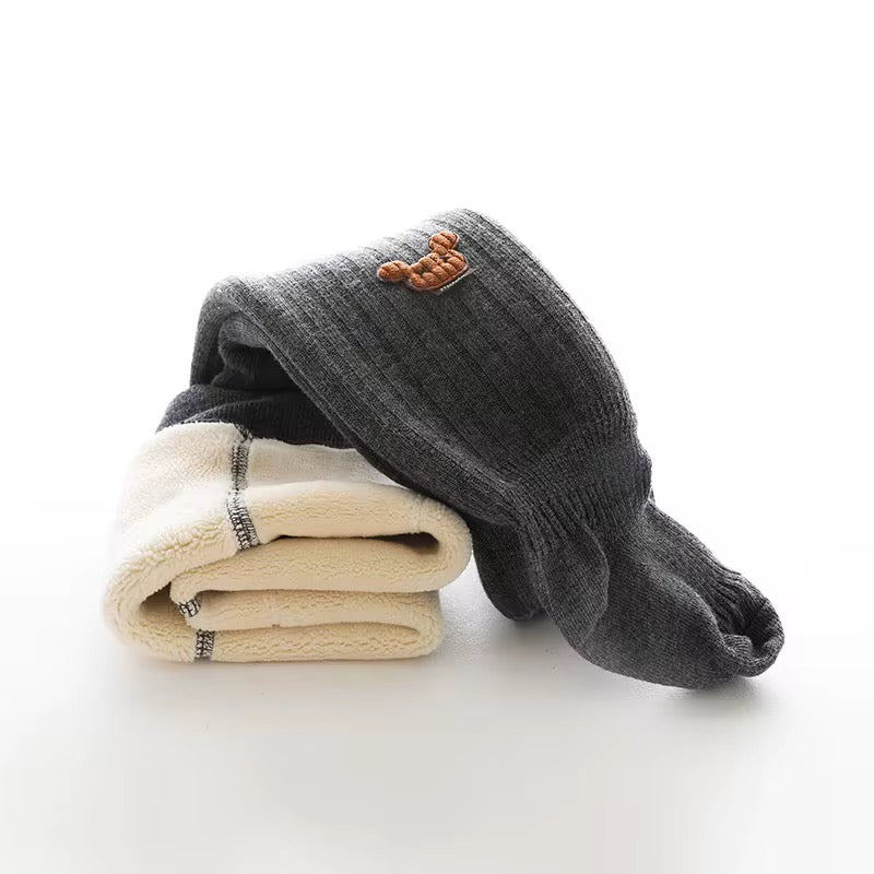 Fleece-lined Ribbed Footed Leggings – Thermal Winter Toddler & Baby Pants