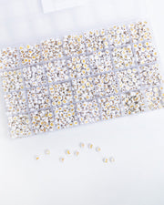 Round White With Metallic Gold 26 Letter Bead Kit Box
