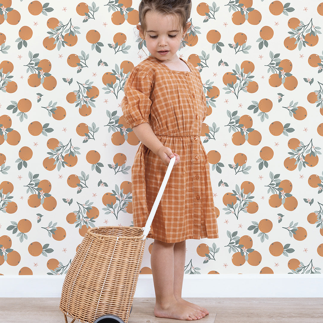 Louise - Children's Wallpaper - Orange Pattern