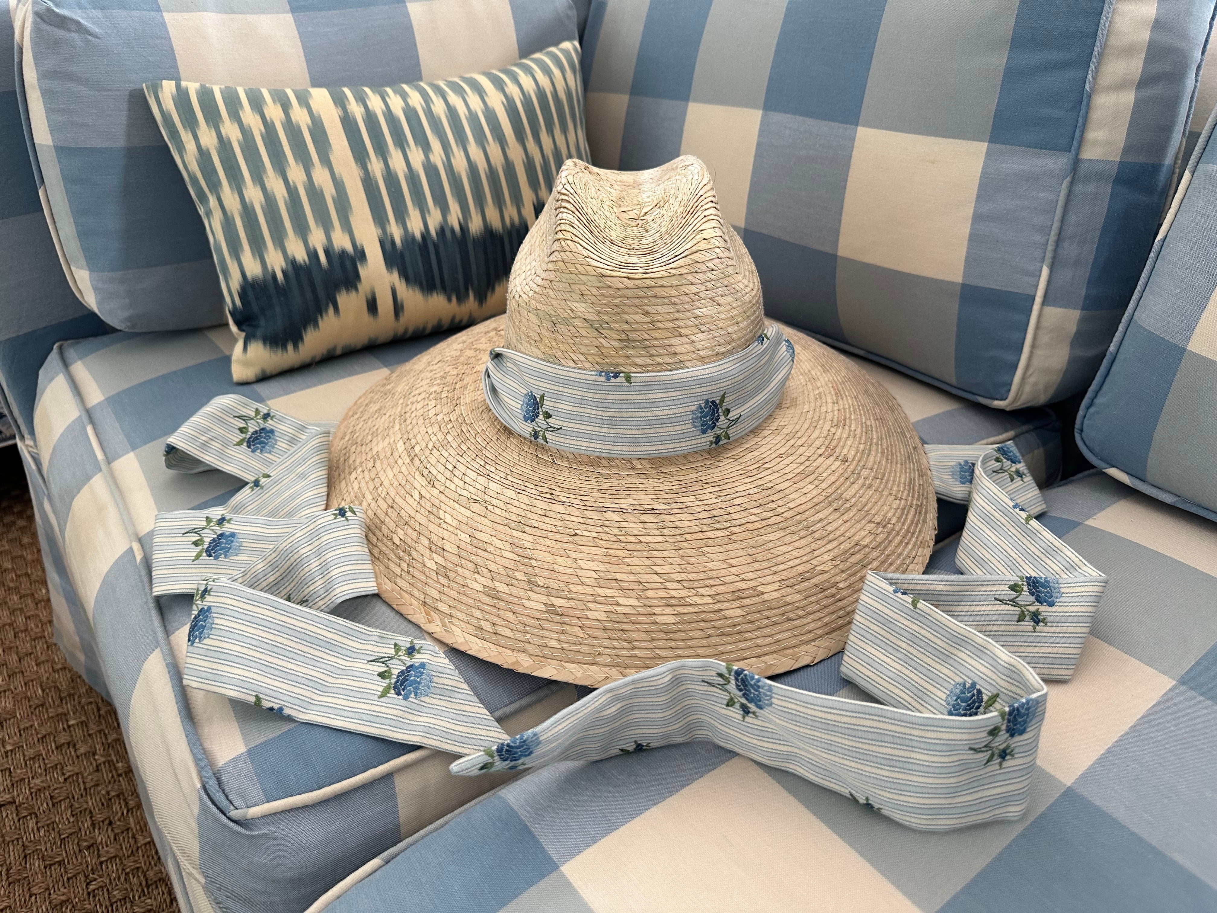 Hollyhock Sun Hat -  Vintage Ivory Silk Moire Ribbon