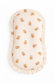 Beige Teddy Bear Gingham Ruffle Baby Lounger Cover