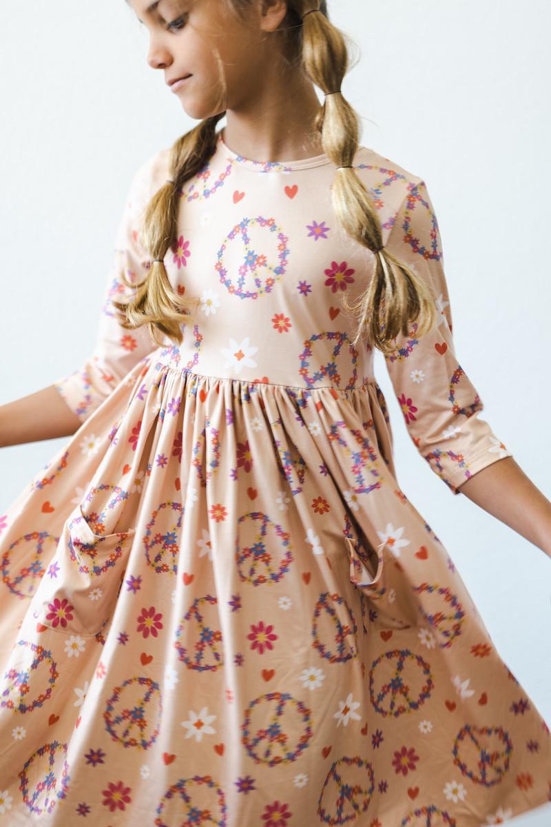 Flower Child 3/4 Sleeve Pocket Twirl Dress