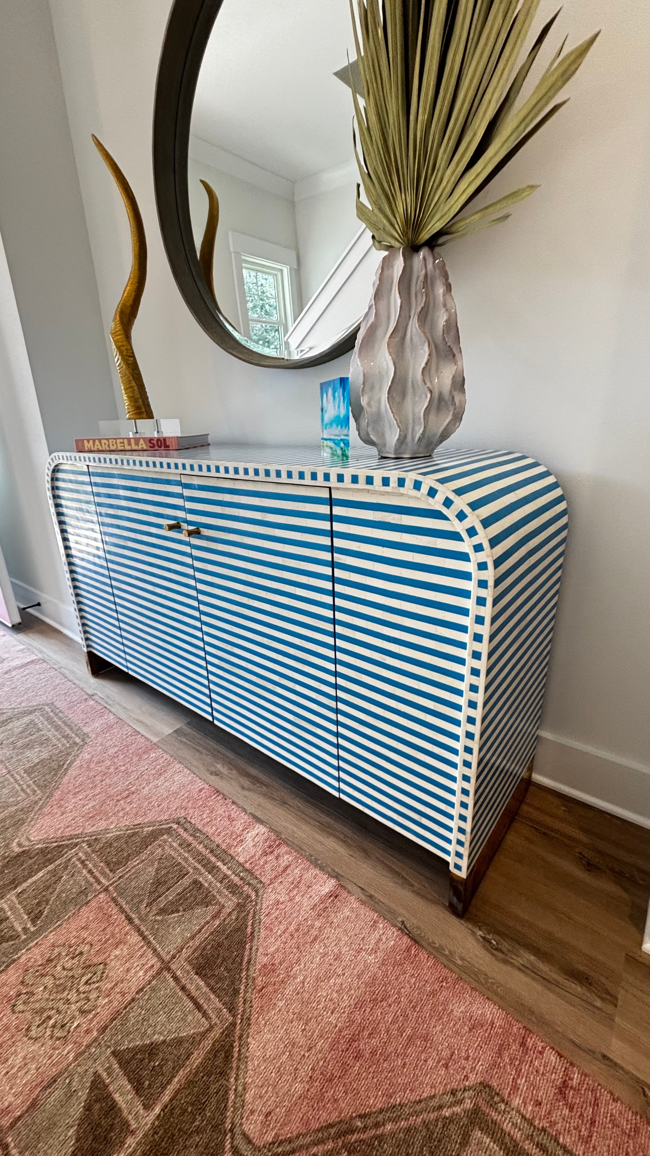 Blue Bone Inlay Waterfall Two Door Console - Blue