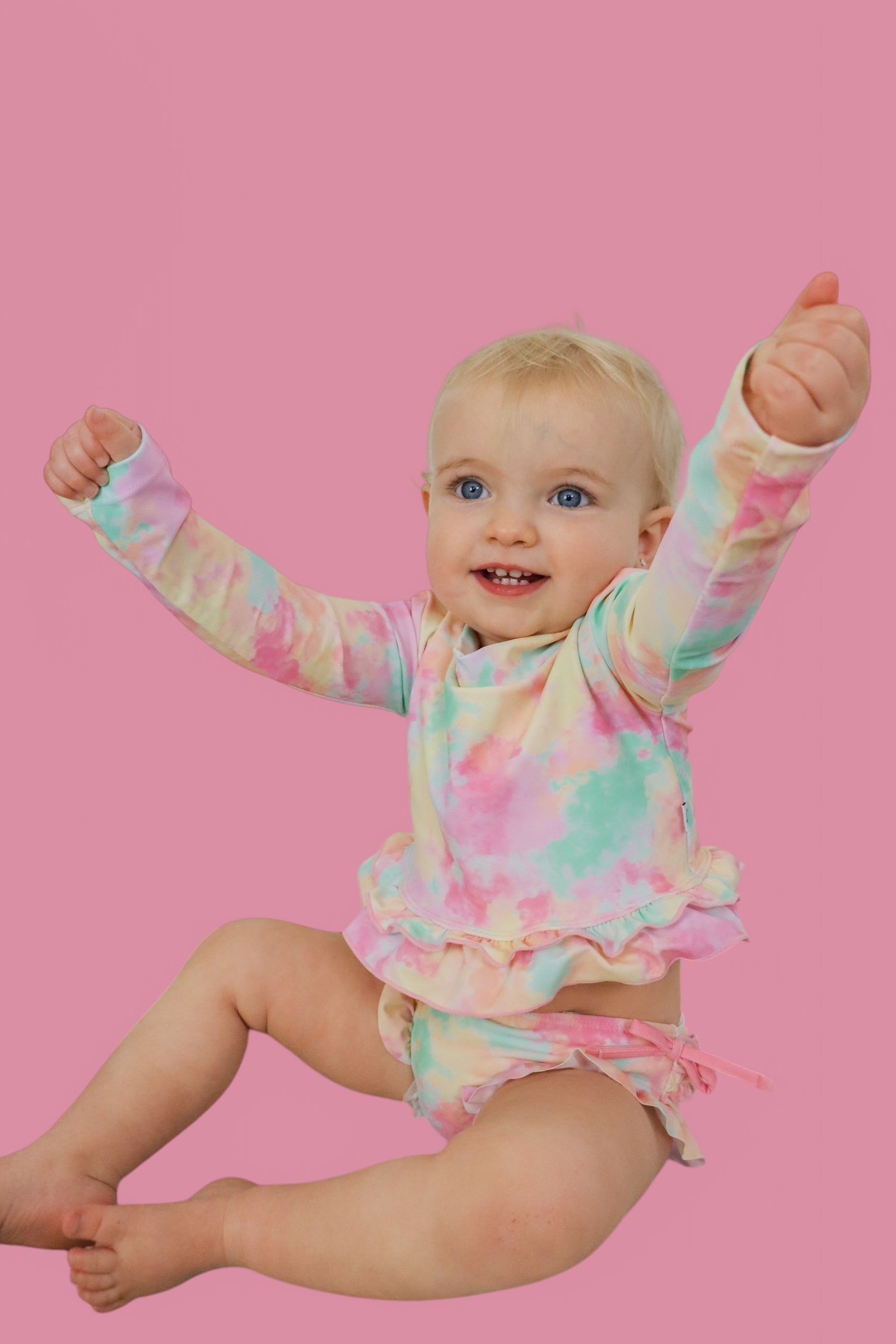 Rainbow Clouds Dream 2-piece Rash Guard Ruffle Swim Suit