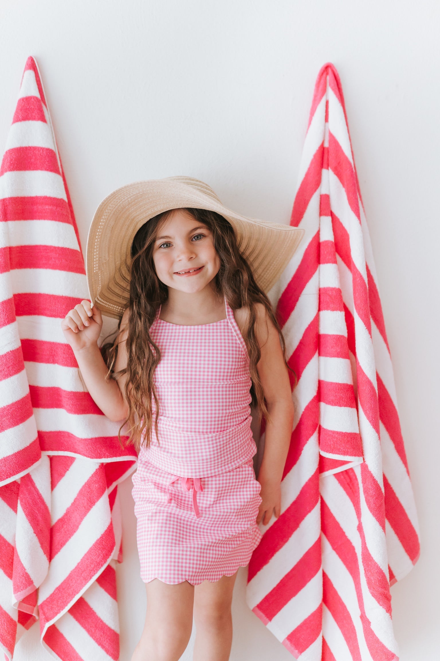 Malibu Pink Gingham Scallop Athletic Set