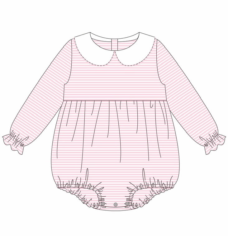 Knit Stripe Long Sleeve Peter Pan Collar Bubble - Girl