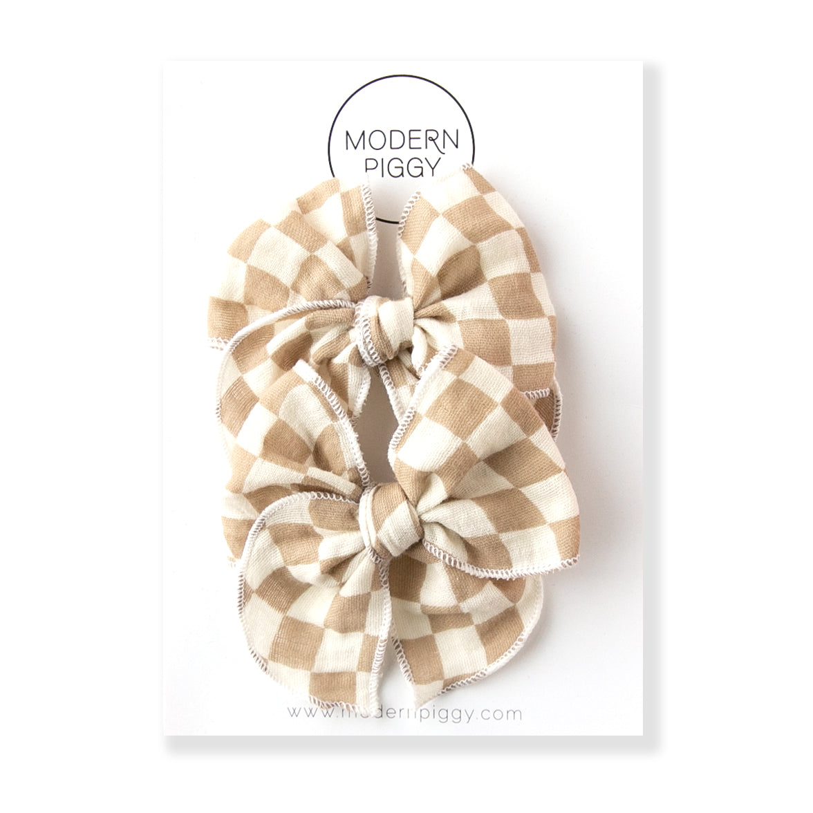 Checkerboard - Tan | Pigtail Set - Petite Party Bow