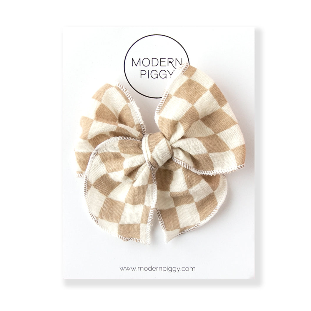 Checkerboard - Tan | Petite Party Bow