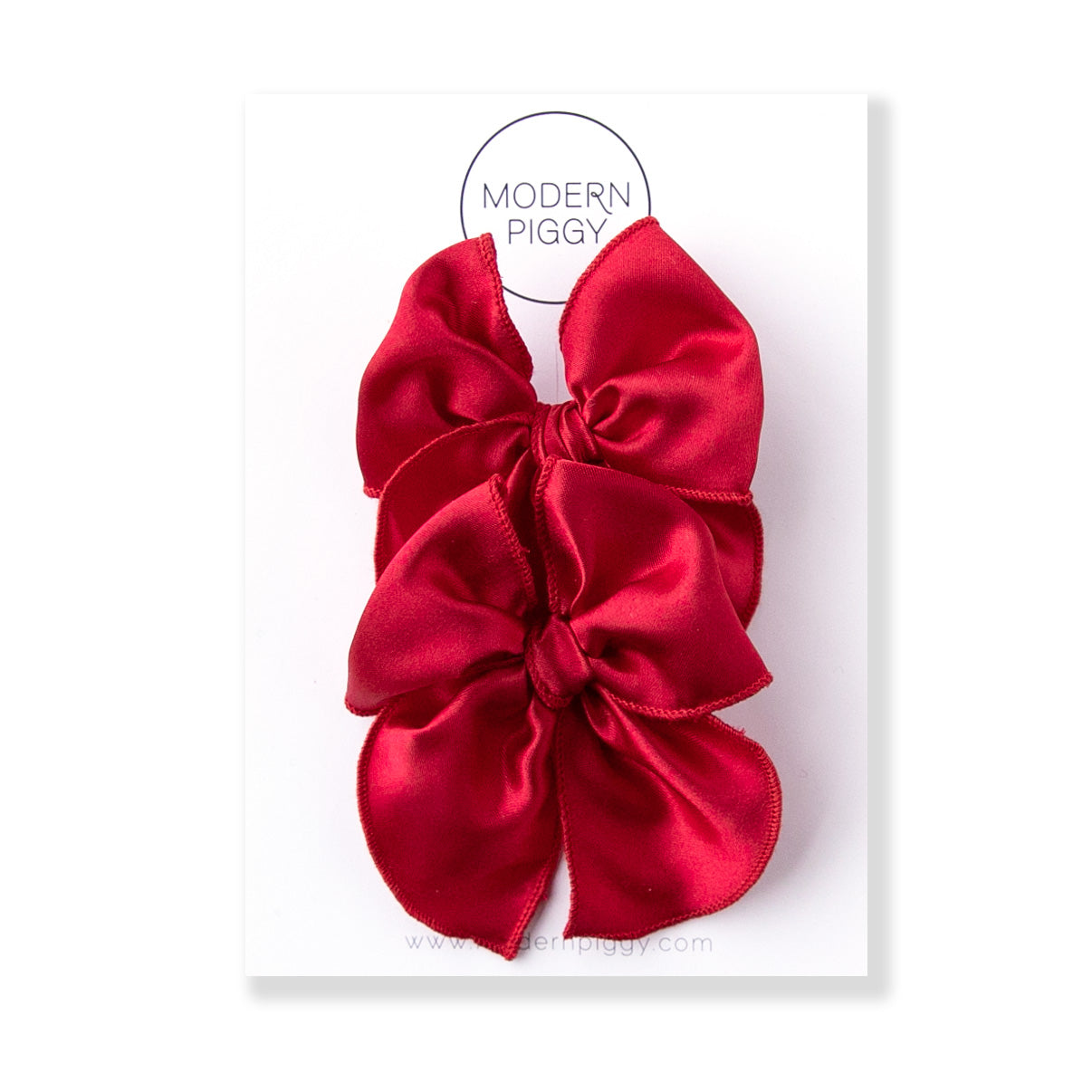 Red Rose Satin | Pigtail Set - Petite Party Bow