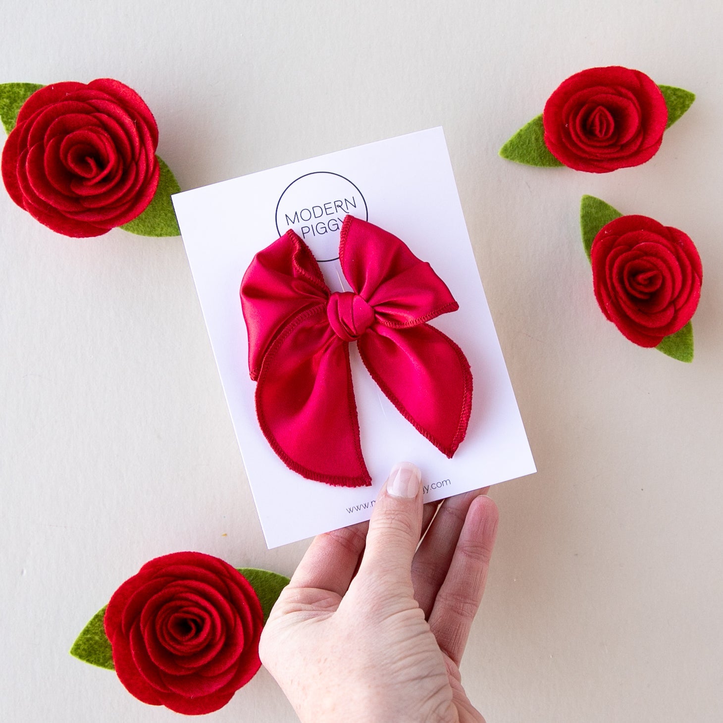 Red Rose Satin | Pigtail Set - Petite Party Bow