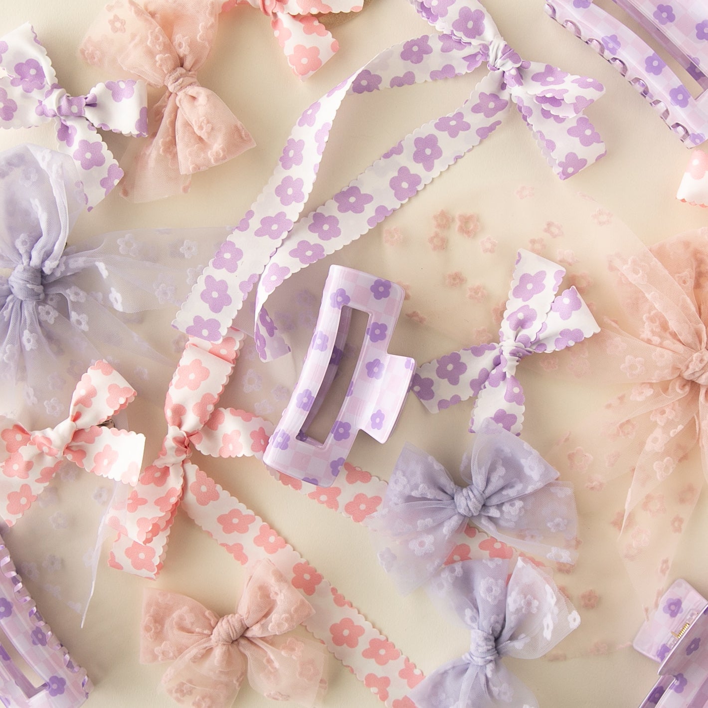 Bloom - Purple | Tulle Bow - Pigtail Set