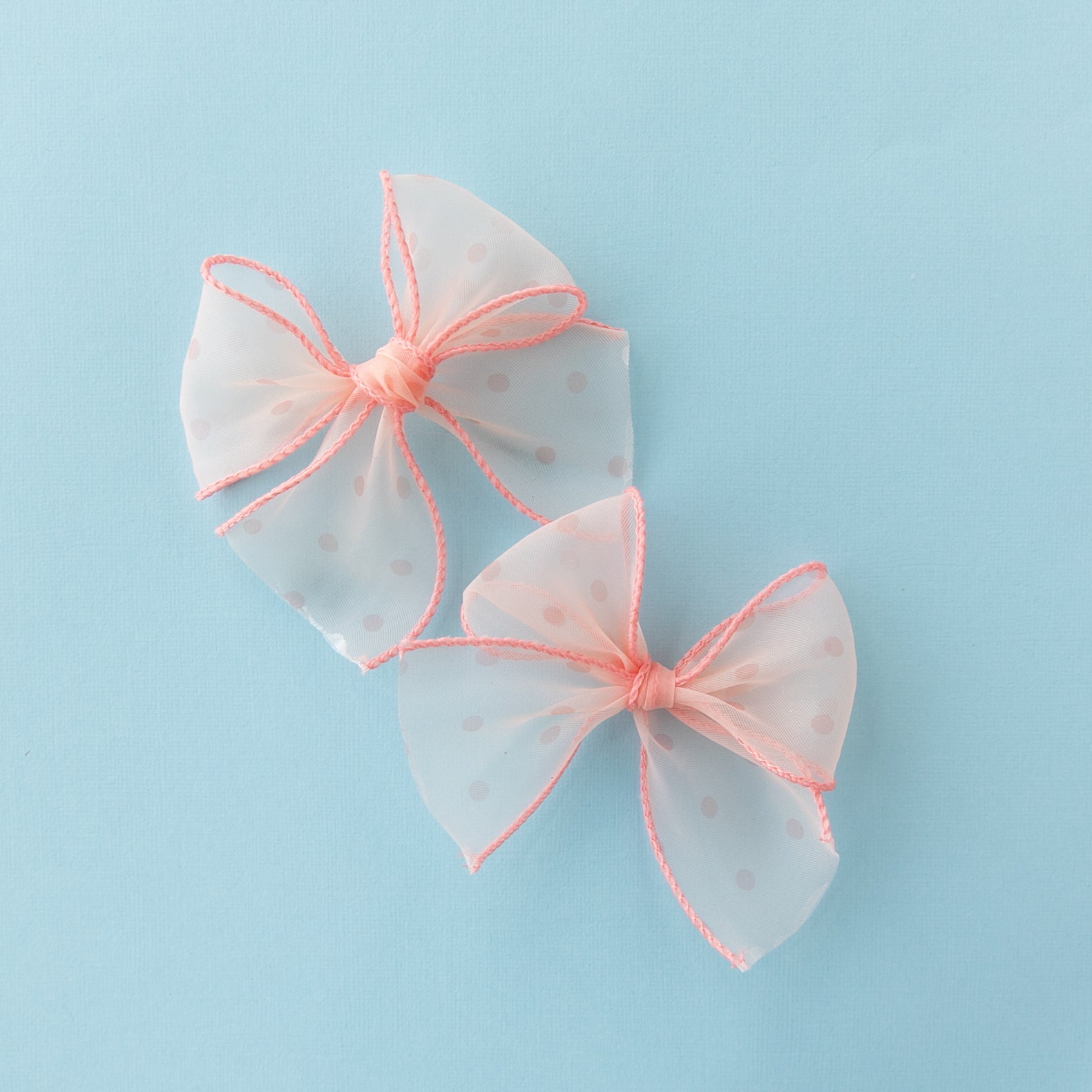 Coral Dot | Pigtail Set - Ribbon Bow