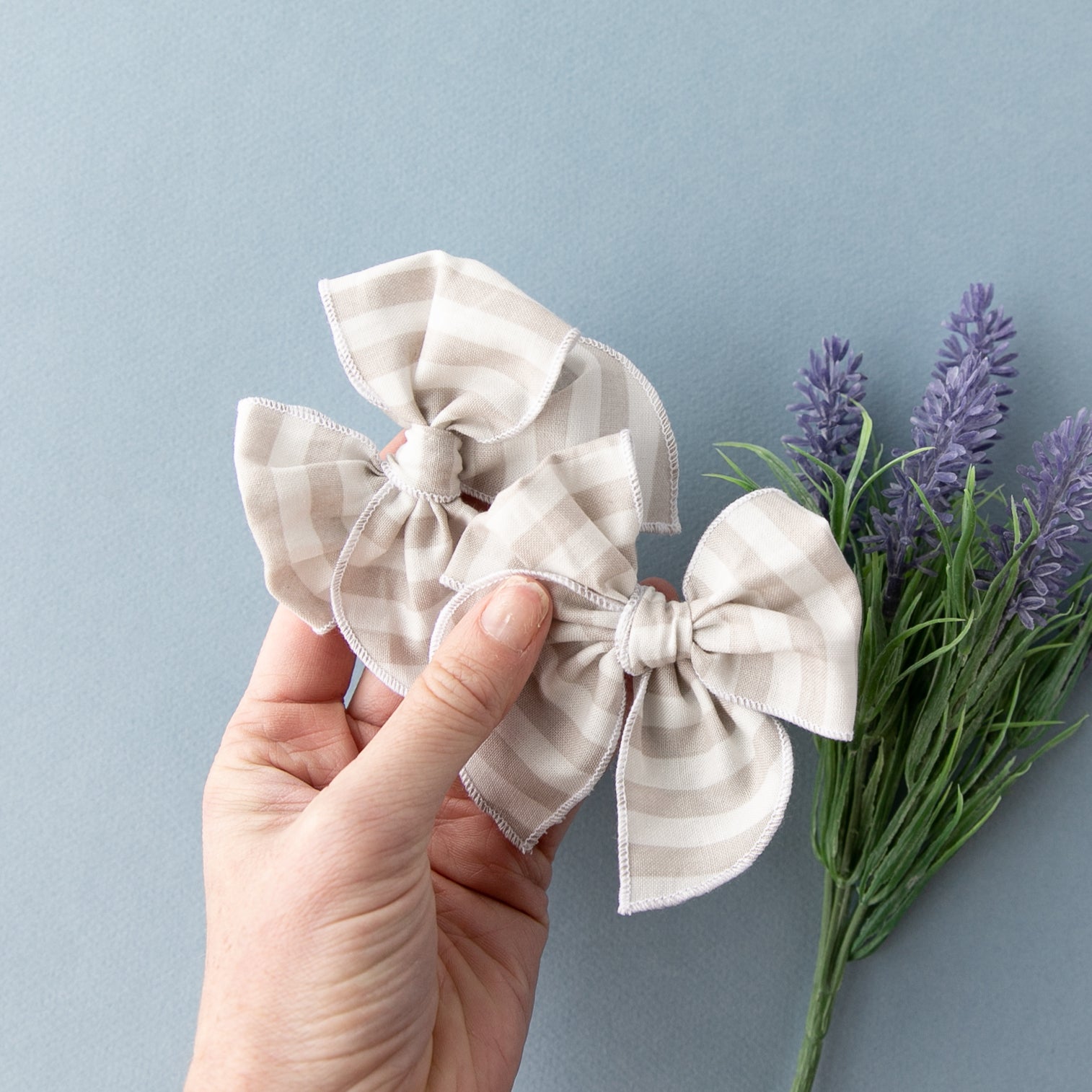 Latte Stripe | Pigtail Set - Petite Party Bow