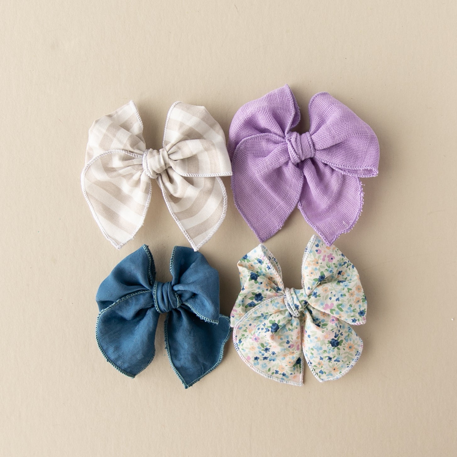 Latte Stripe | Pigtail Set - Petite Party Bow