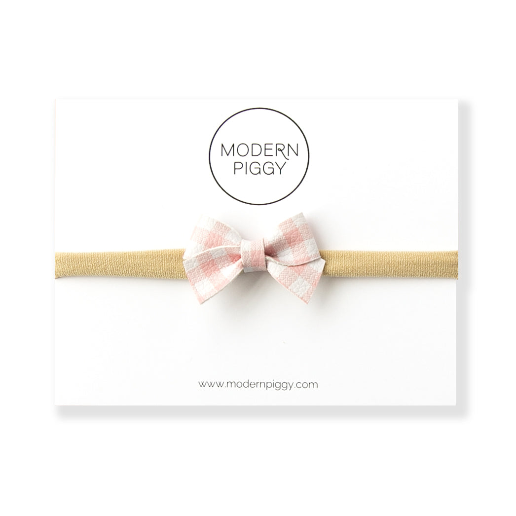 Petal Gingham | Leather Baby Bow