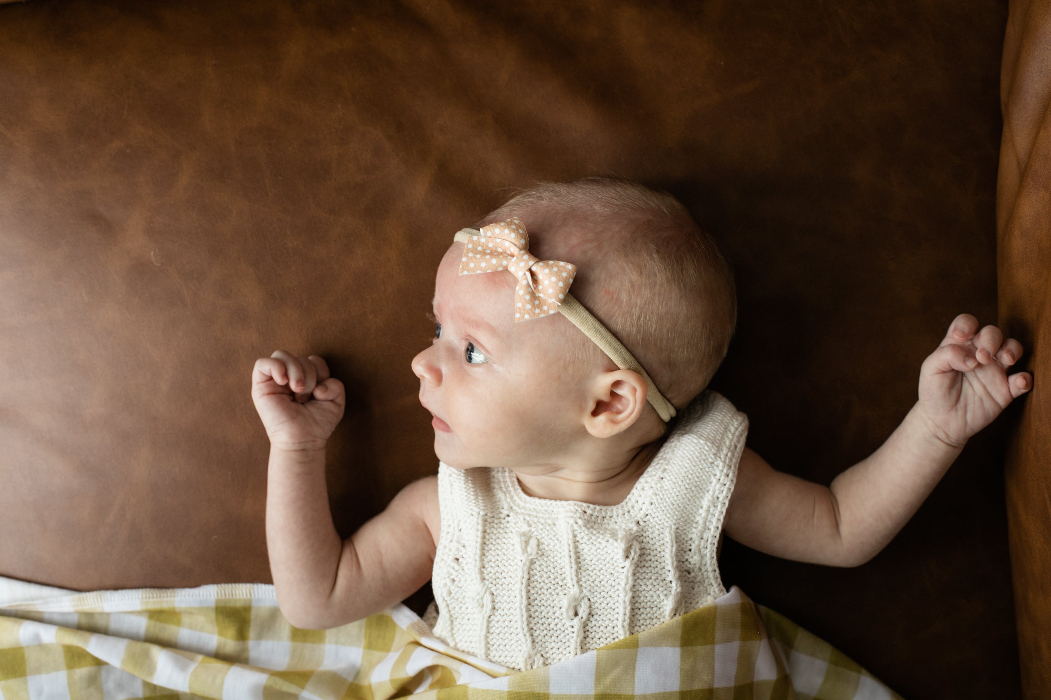 Peach Polka | Leather Baby Bow