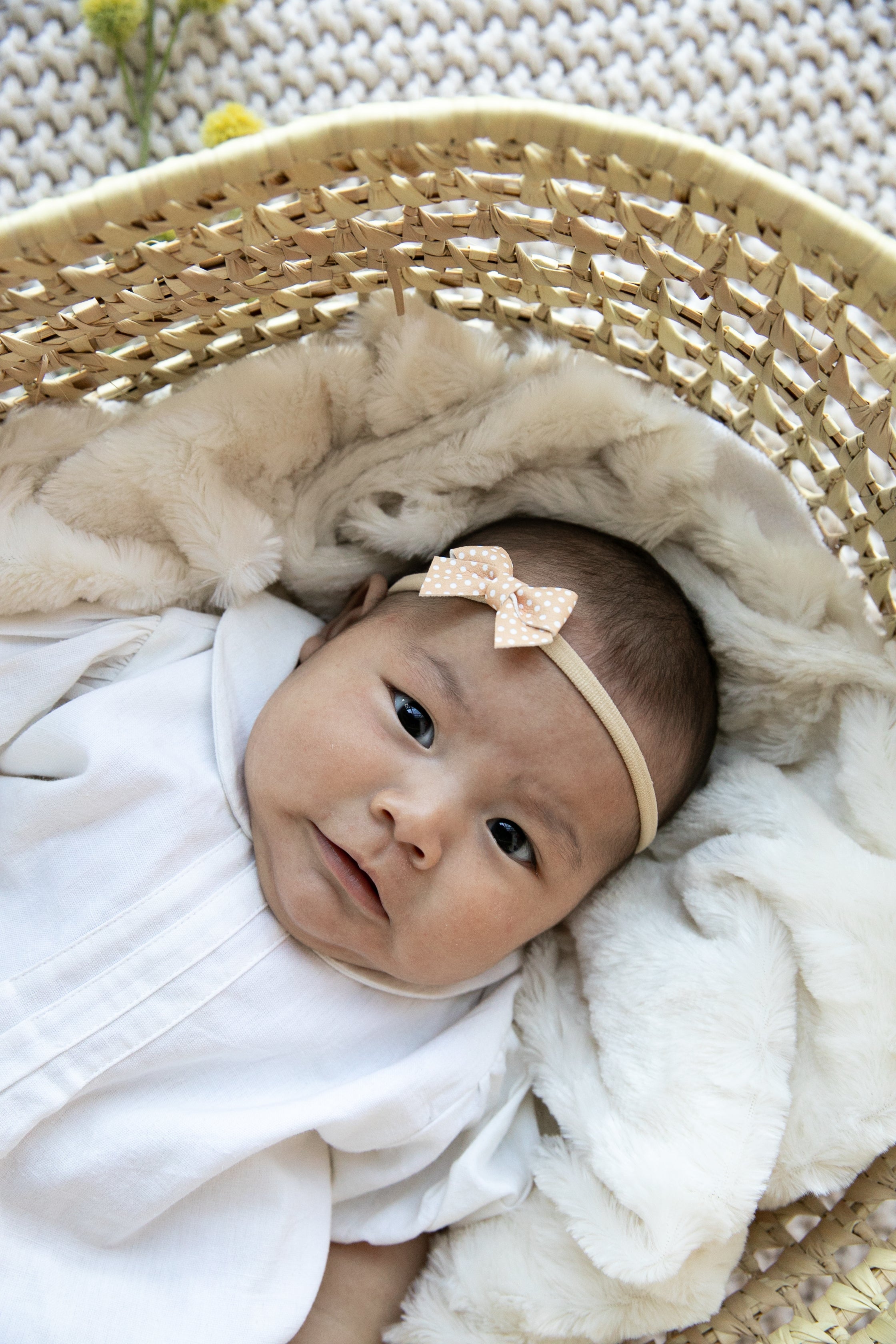 Peach Polka | Leather Baby Bow