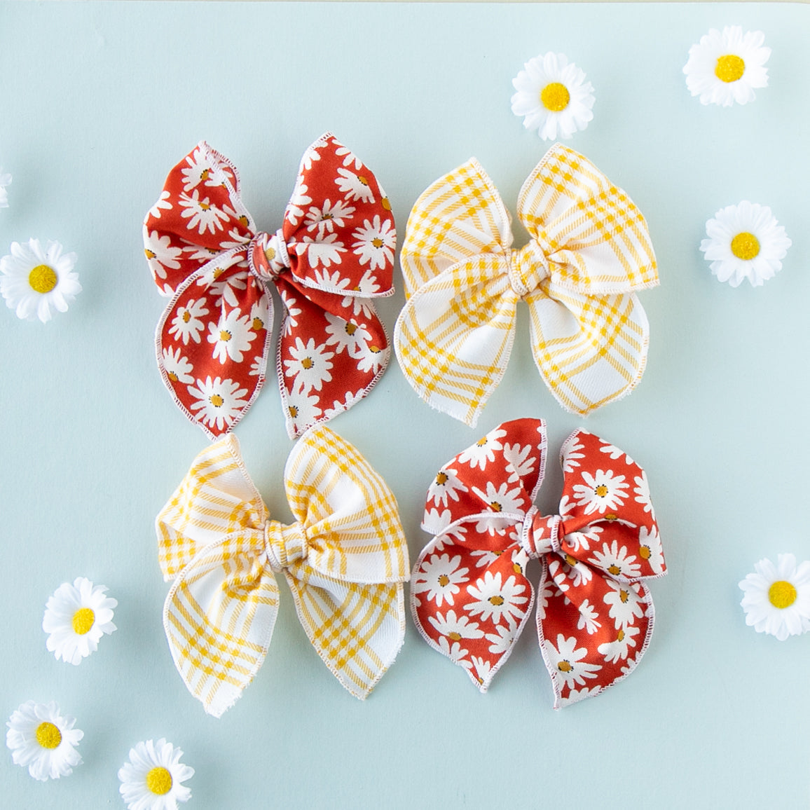 Sunflower Plaid | Pigtail Set - Petite Party Bow