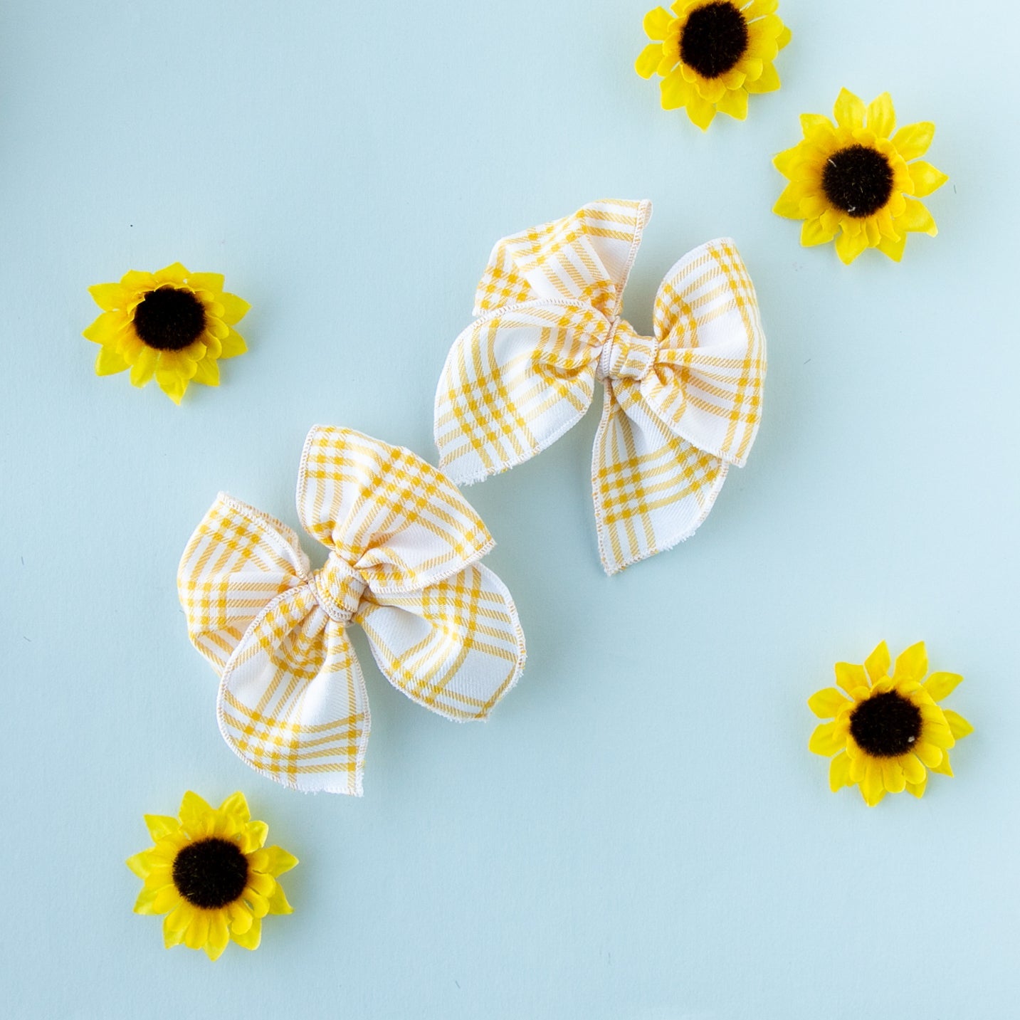 Sunflower Plaid | Pigtail Set - Petite Party Bow