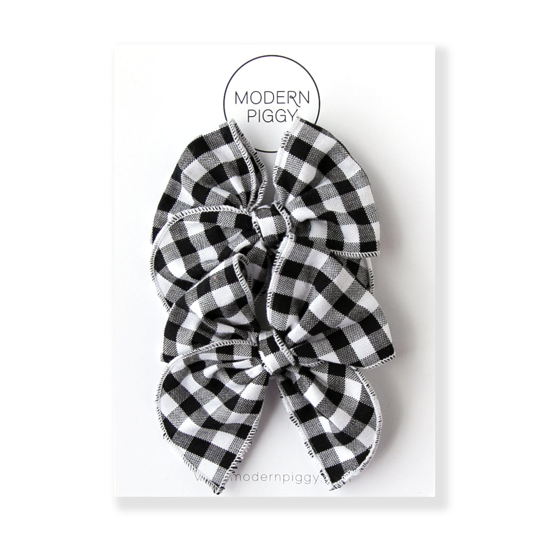 Black Gingham | Pigtail Set - Petite Party Bow