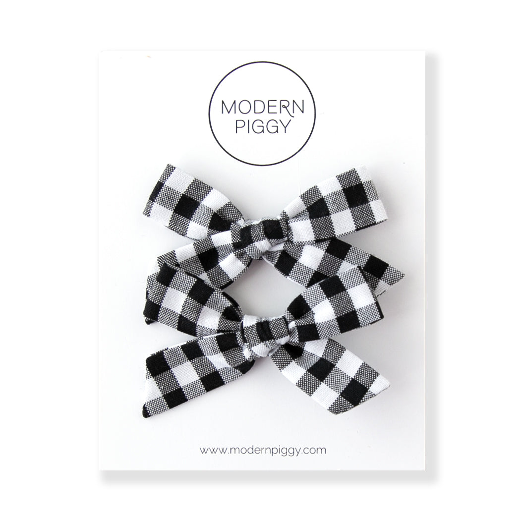 Black Gingham | Pigtail Set - Hand-tied Bow