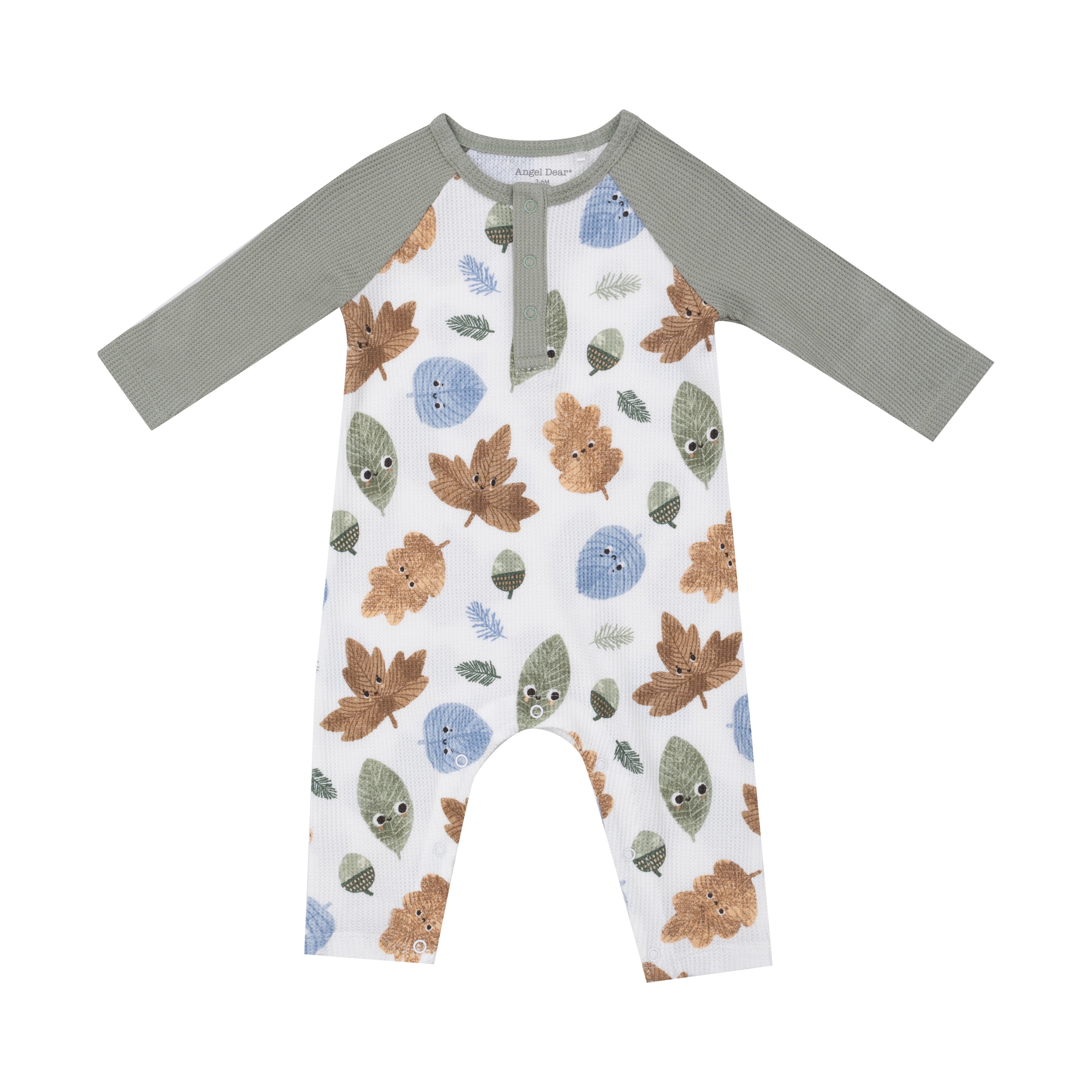 L/s Raglan Henley Romper - Cuddly Leaves