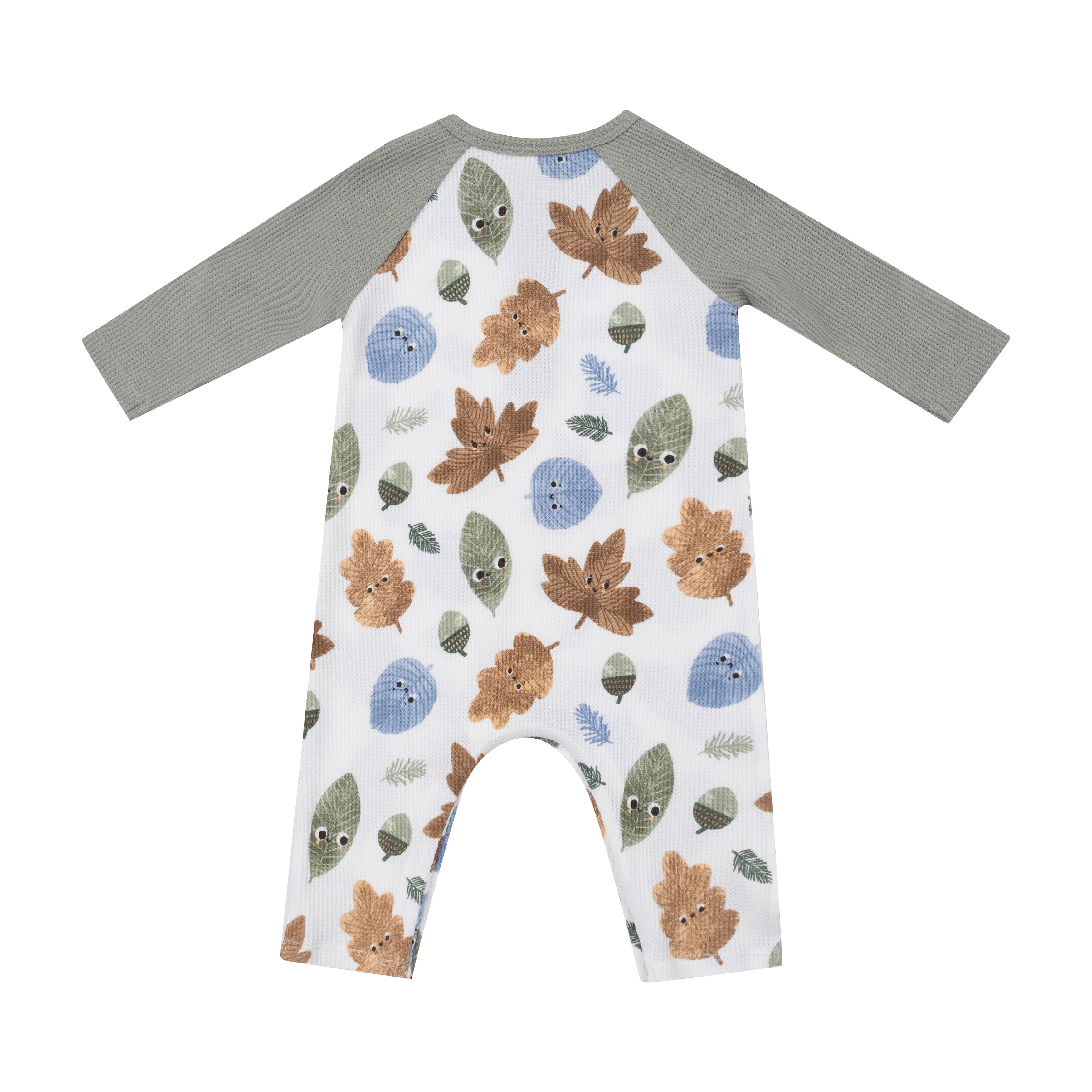 L/s Raglan Henley Romper - Cuddly Leaves