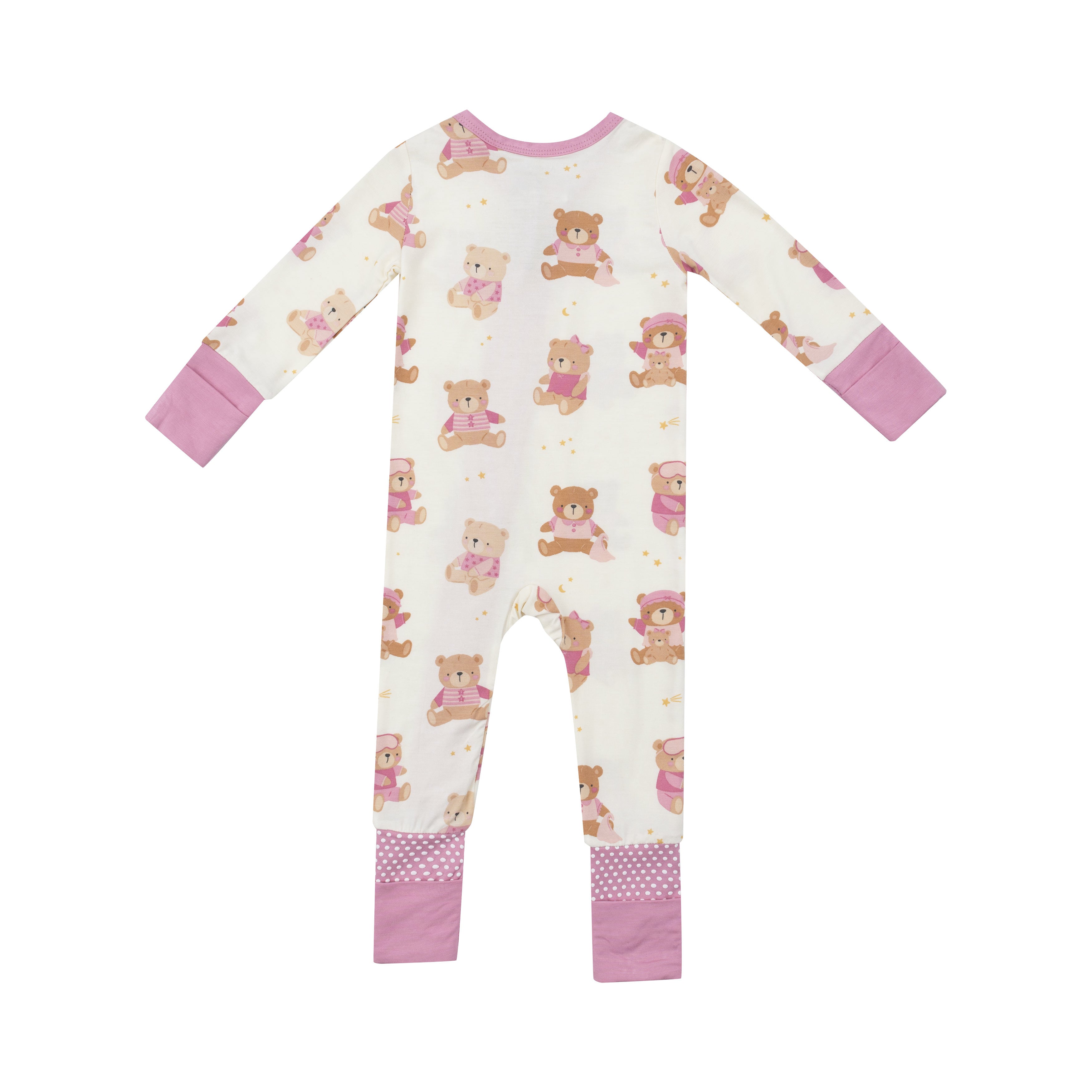 2 Way Zipper Romper - Teddy Bears Pink