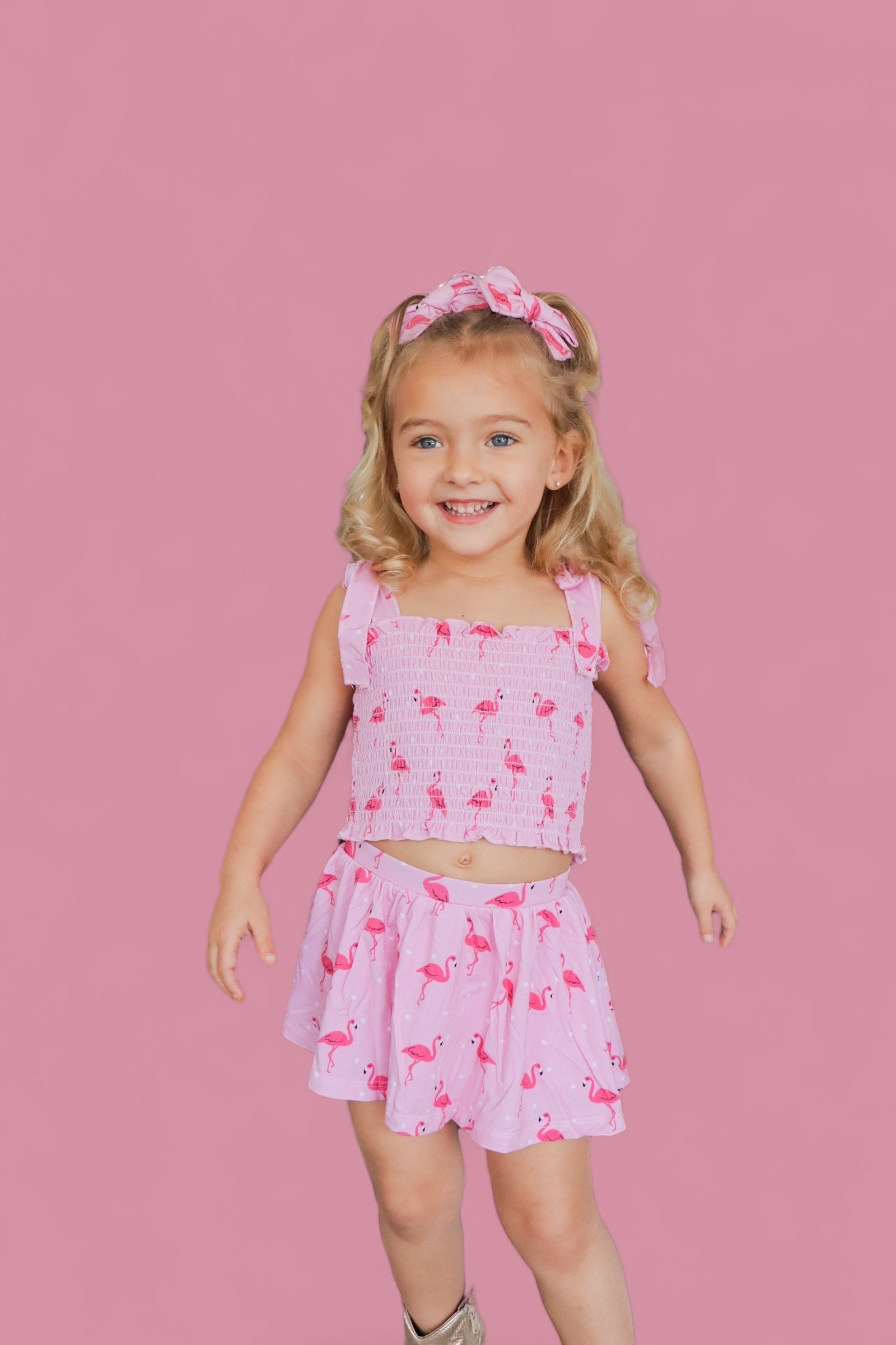 Flocking Flamingos Dream Smocked Skort Set