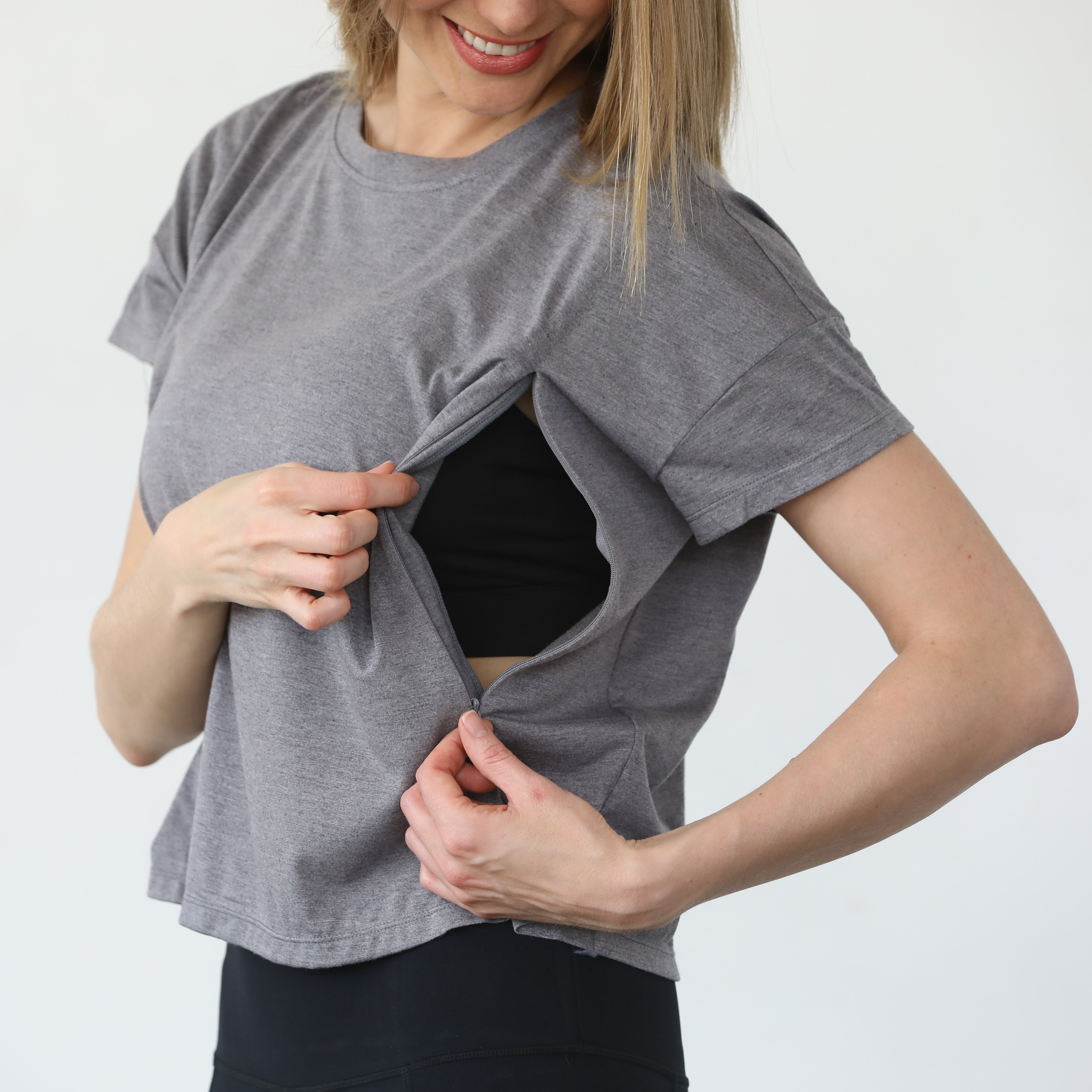 Abigail Short Sleeve Nursing T-shirt (dark Gray)