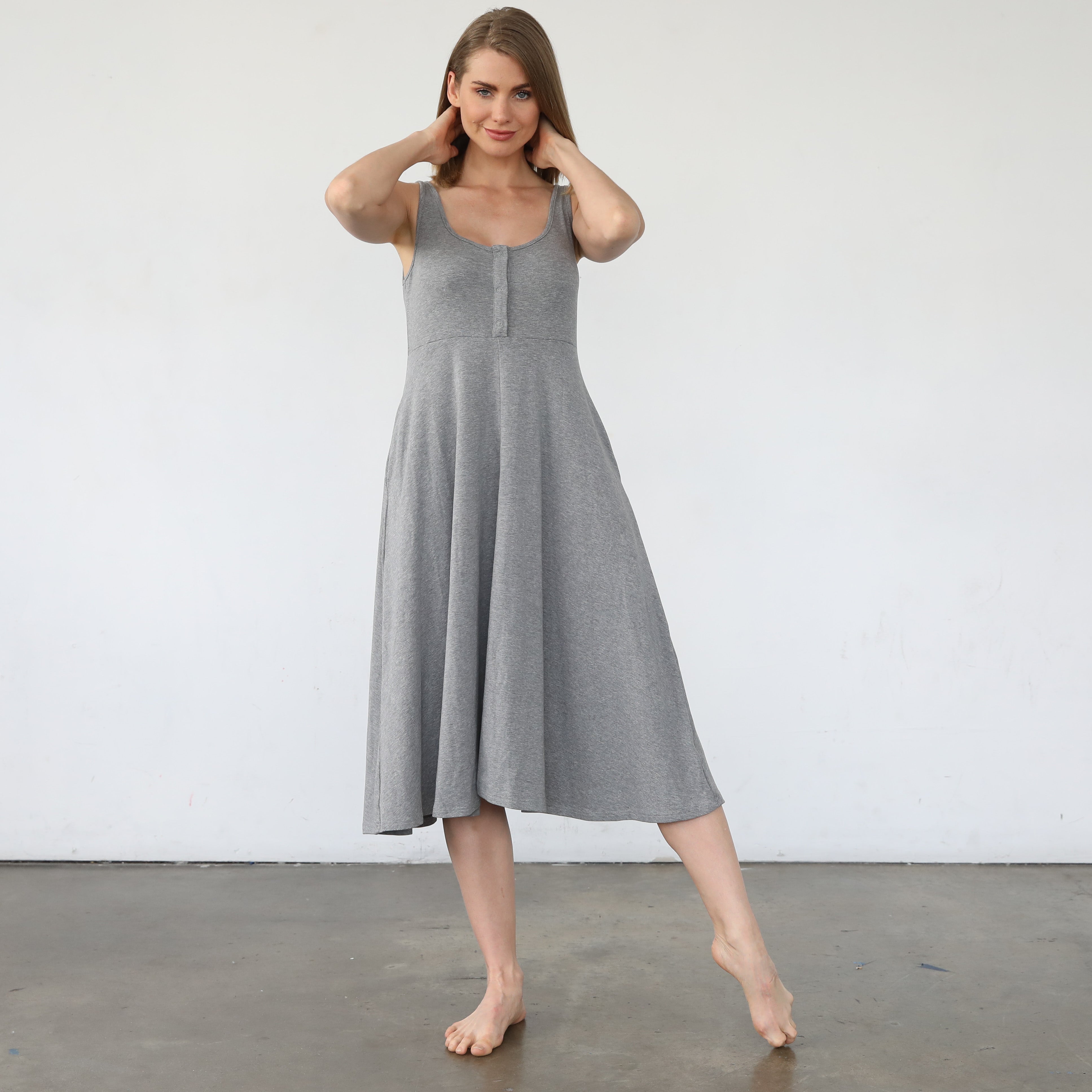 Audrey Softest Rib Nursing & Pregnancy Tank Dress (dark Gray)
