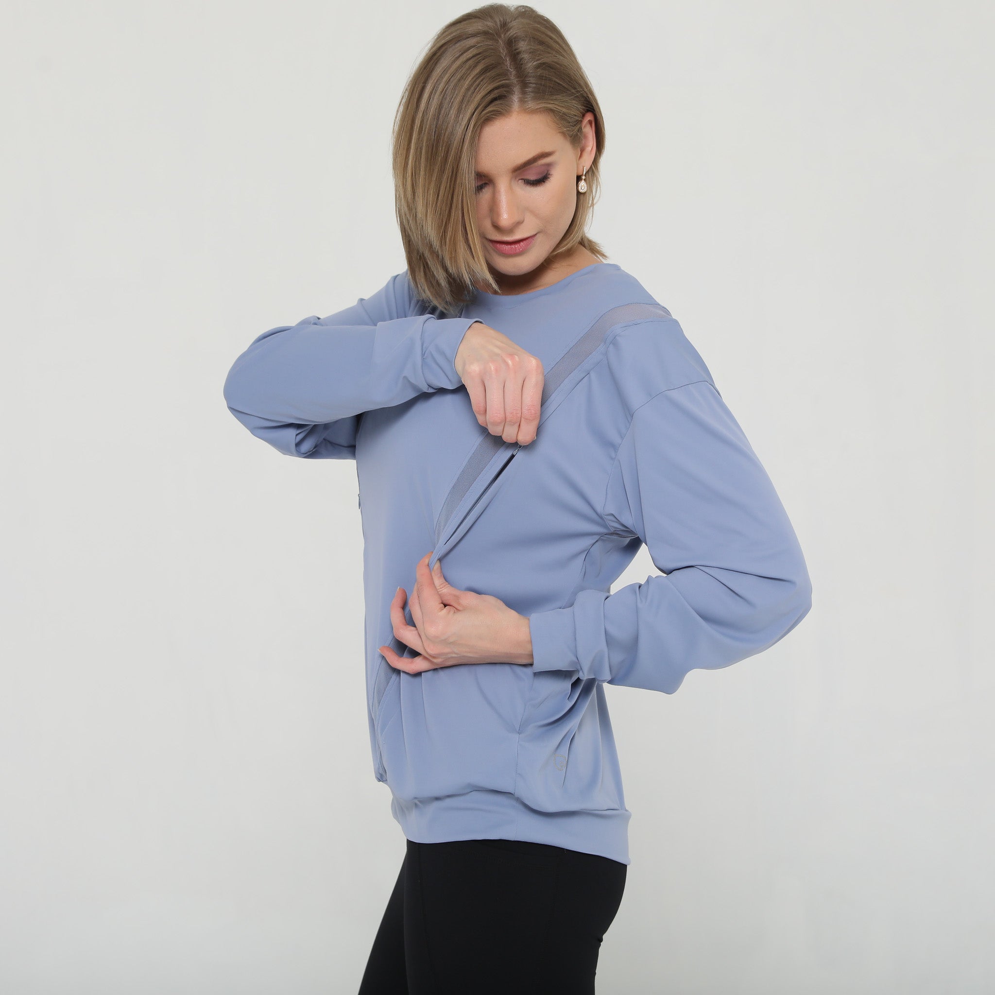 Ivy Mesh Long Sleeve Nursing Top (pitch Blue)