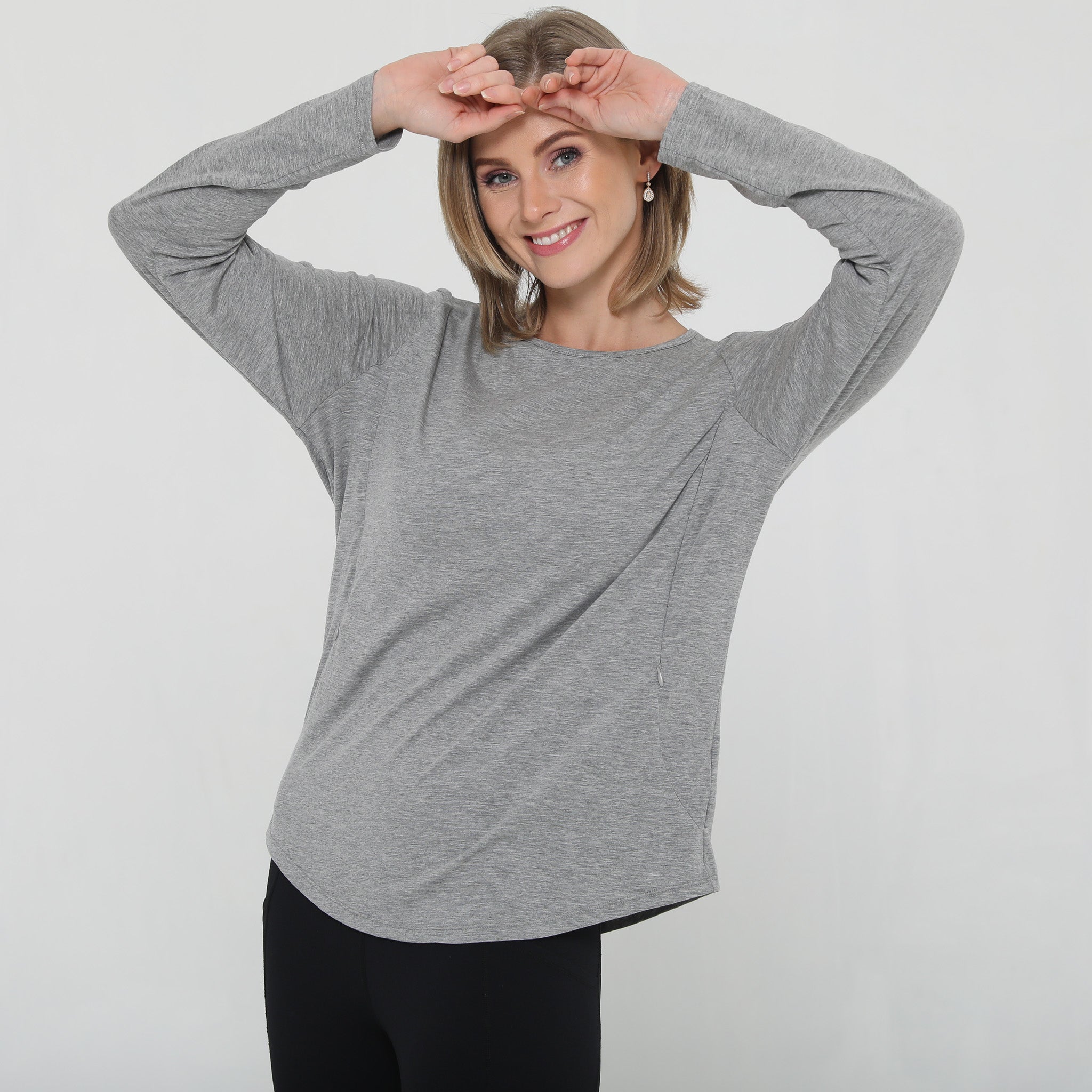Harper Cross Back Long Sleeve Nursing Top (heather Grey)