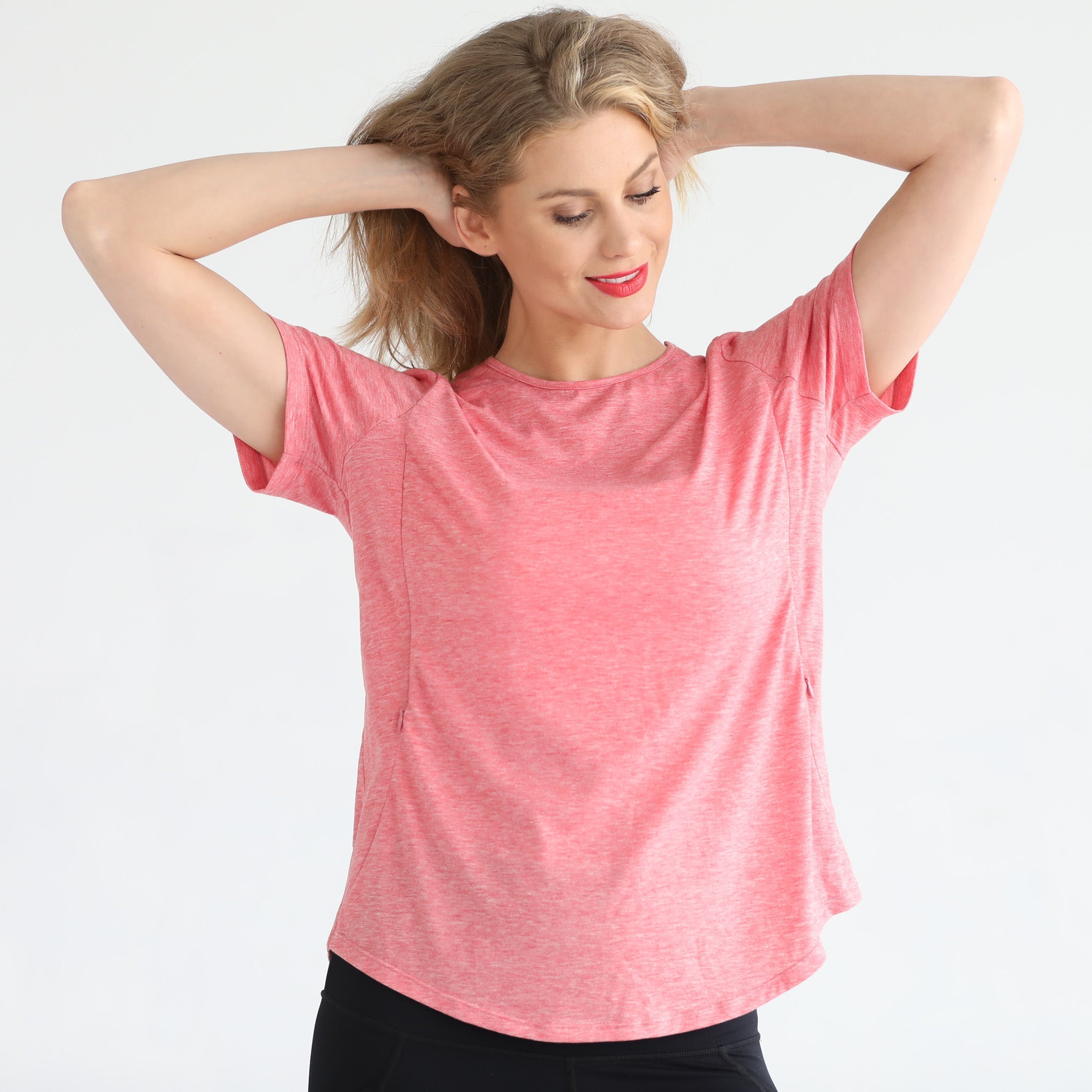 Harper Cross Back Short Sleeve Nursing Tee (sugar Coral)