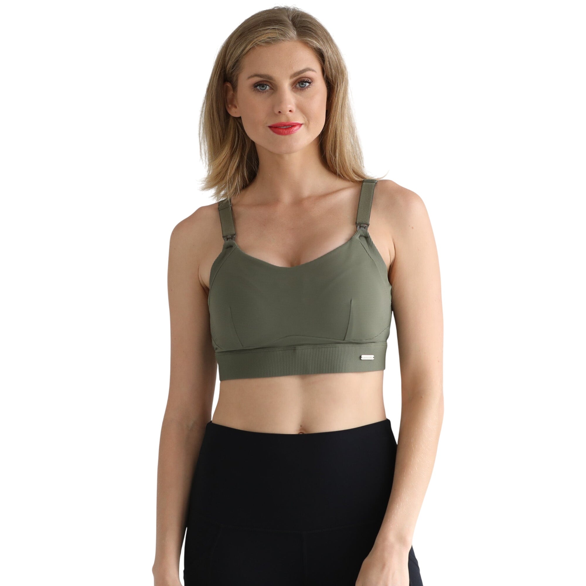 Maeve Run Times Sewn In Cups Nursing & Pumping Sports Bra (dark Olive)