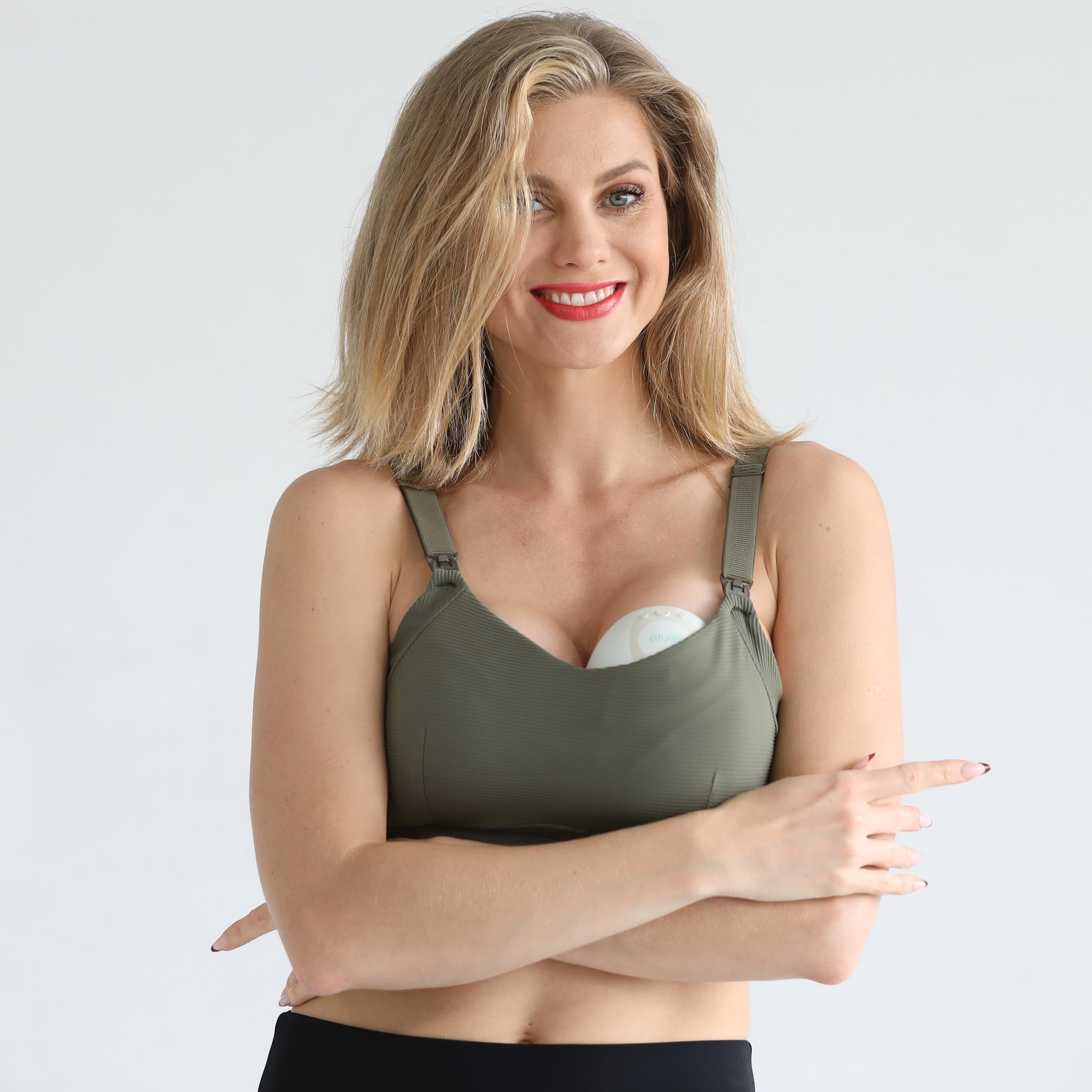 Maeve Run Times Sewn In Cups Nursing & Pumping Sports Bra (dark Olive)