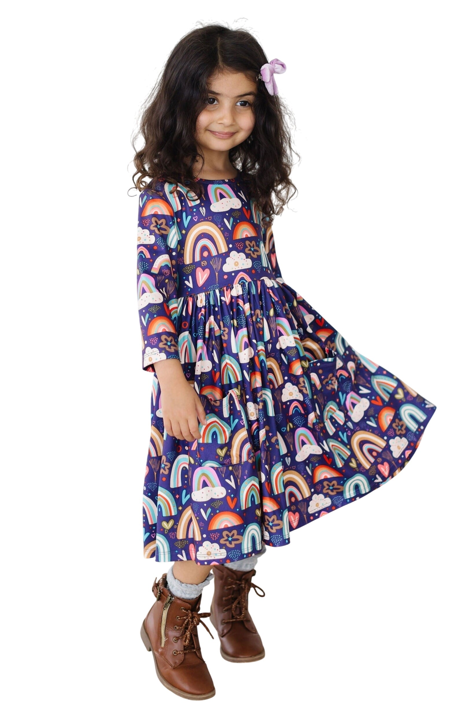 Midnight Rainbow 3/4 Sleeve Pocket Twirl Dress