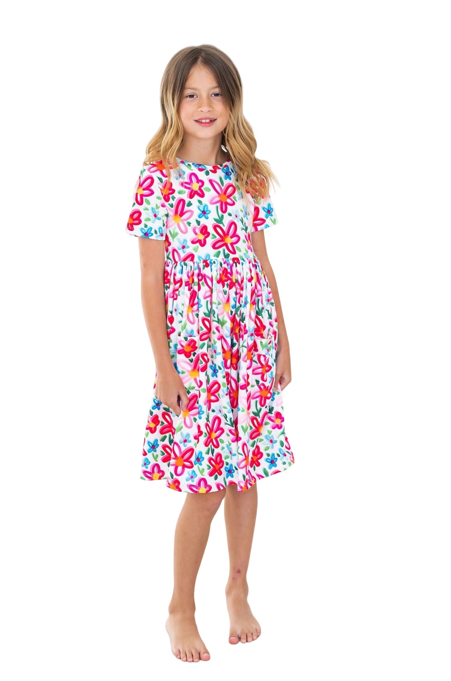 Neon Floral S/s Pocket Twirl Dress