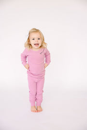 Solid Mauve Pj Long Sleeve Set Ribbed Cotton-bamboo Blend