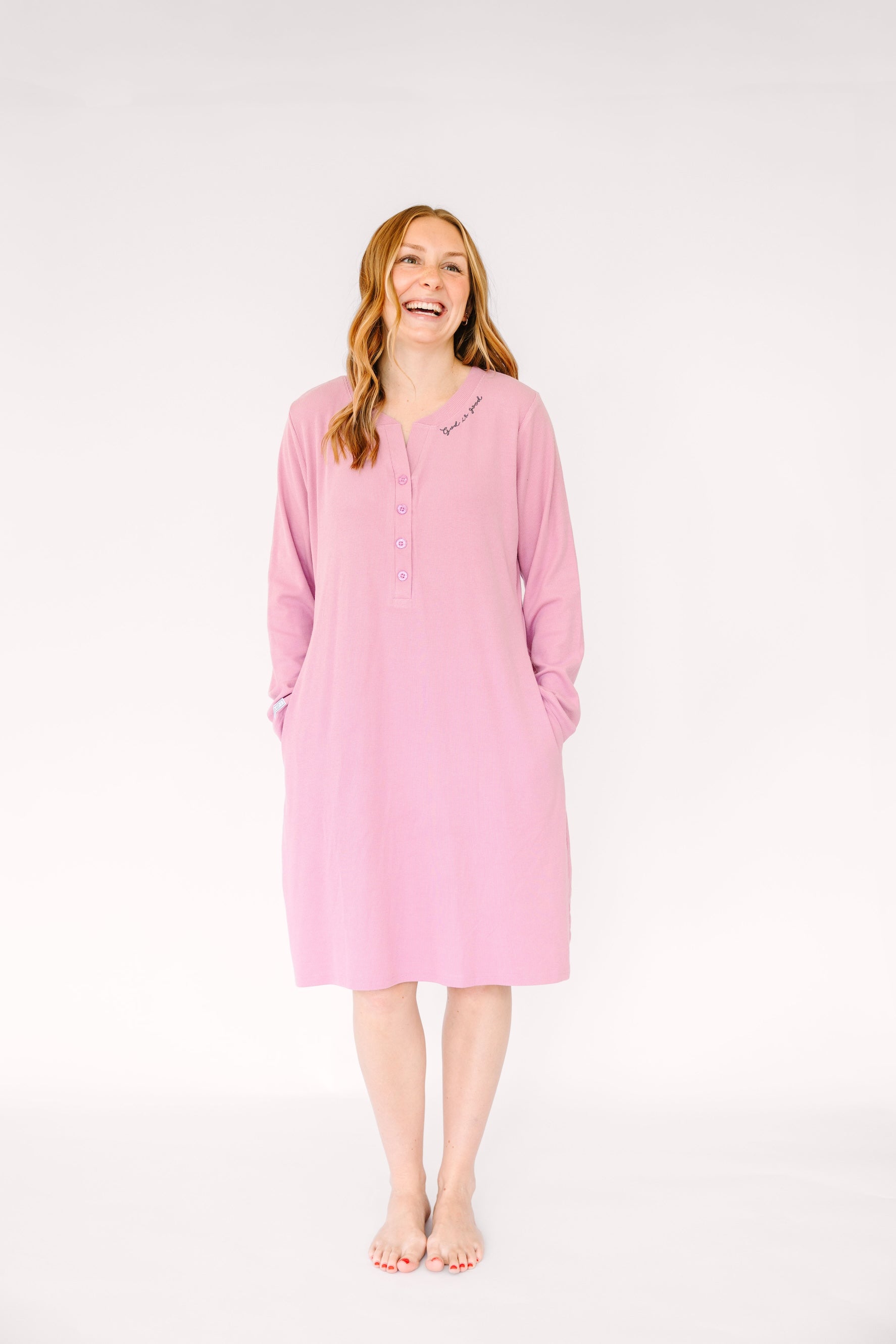 Solid Mauve Womens Nightgown Pj Ribbed Cotton-bamboo Blend
