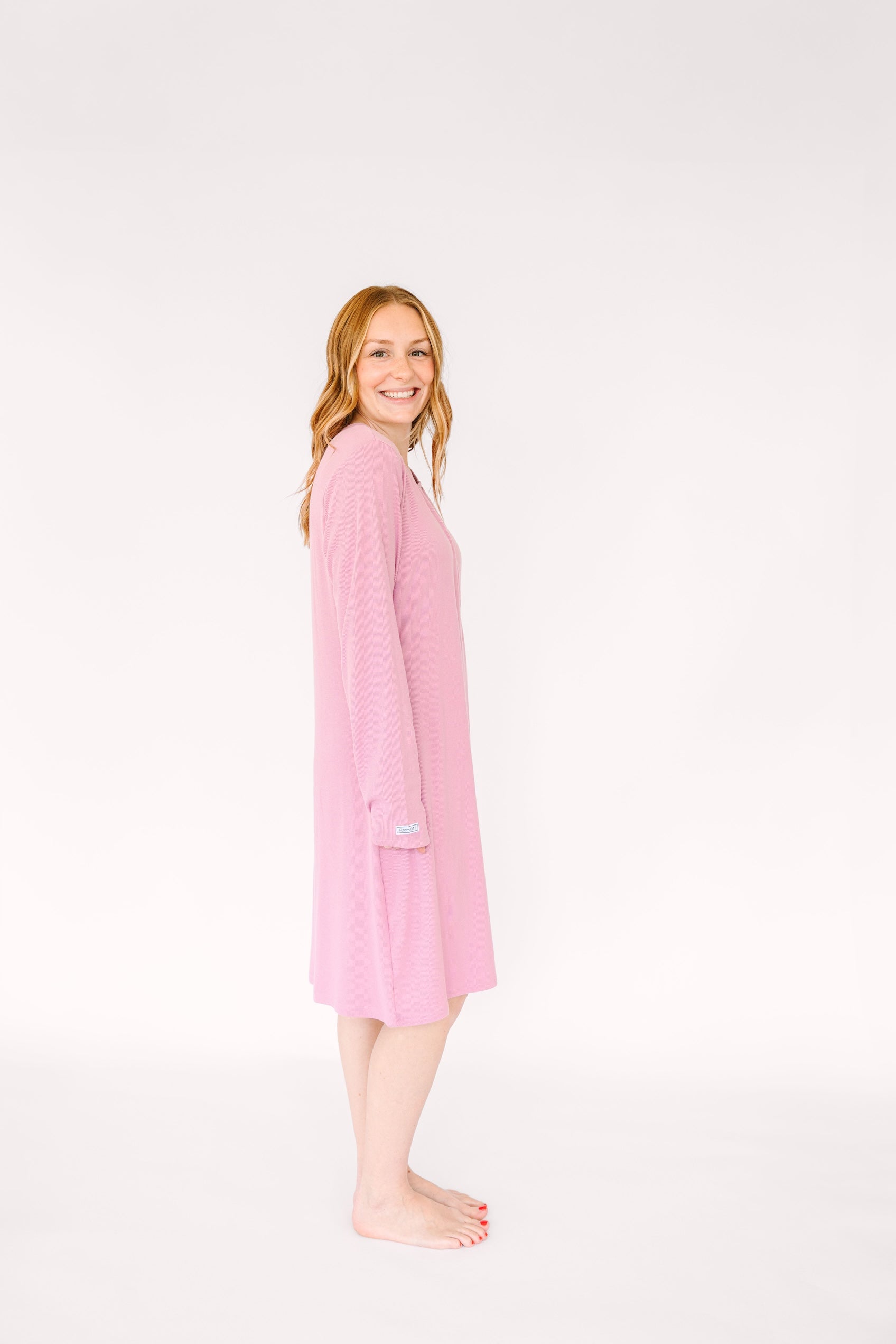 Solid Mauve Womens Nightgown Pj Ribbed Cotton-bamboo Blend