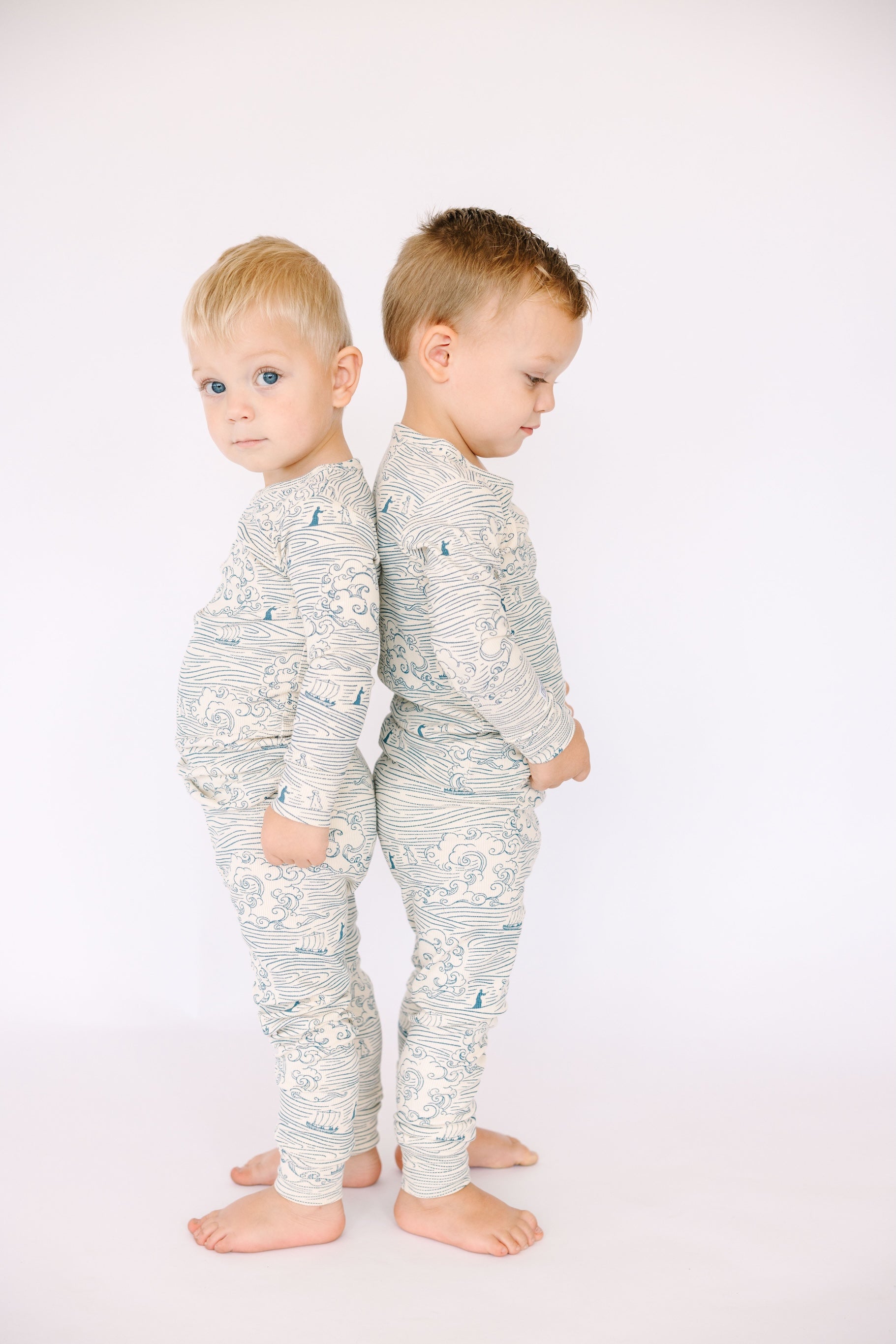 Walking On Water Pj Long Sleeve Set Ribbed Cotton-bamboo Blend