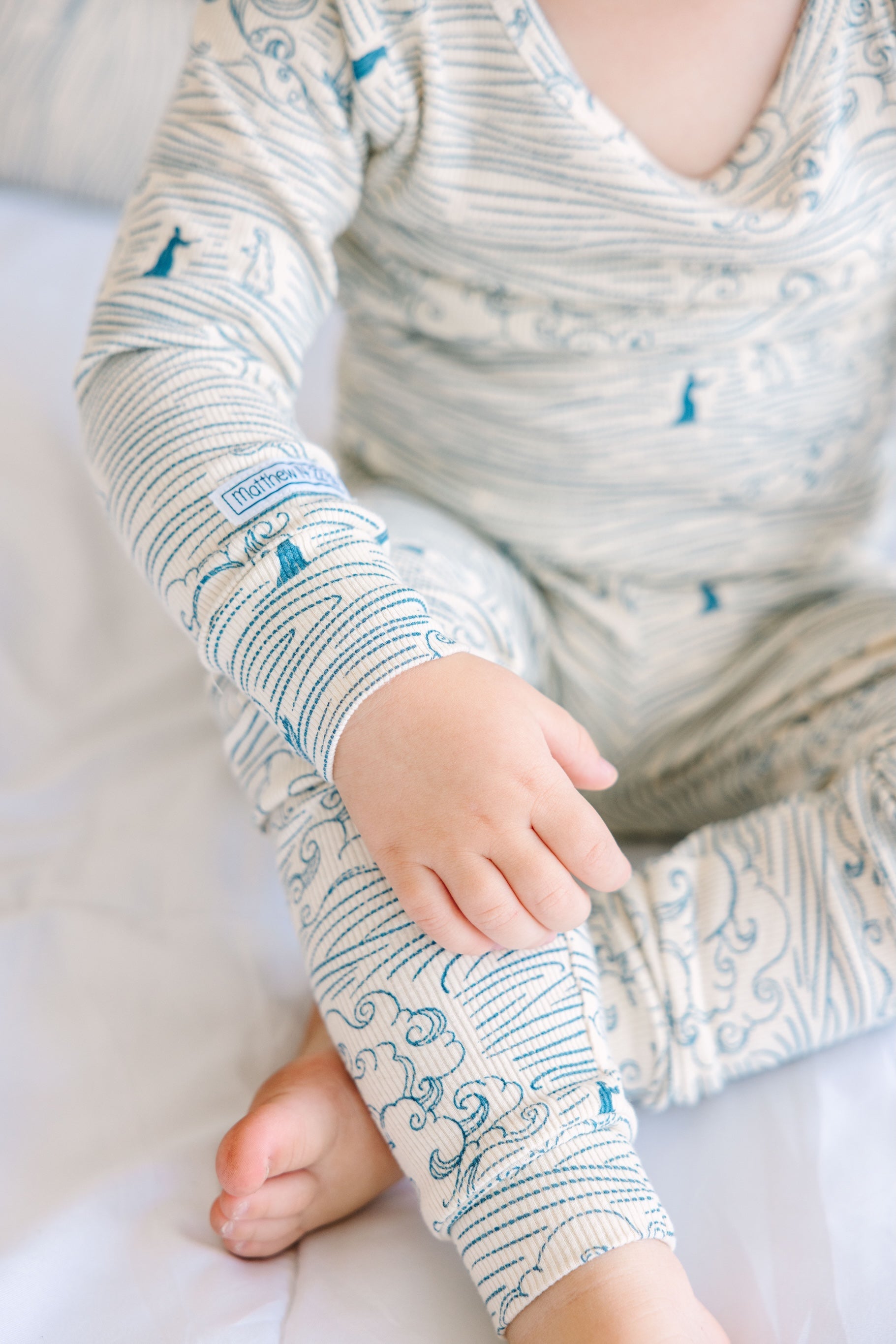 Walking On Water Pj Long Sleeve Set Ribbed Cotton-bamboo Blend