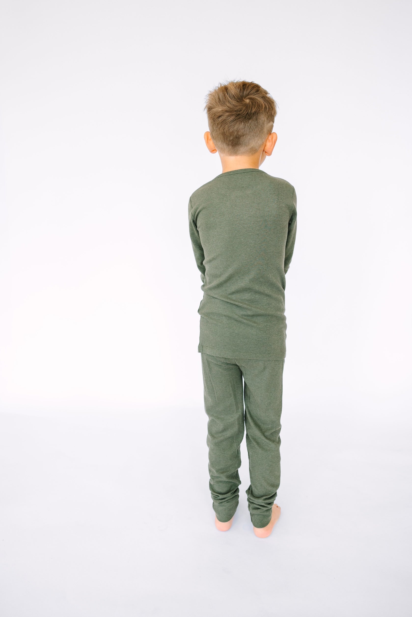 Solid Olive Pj Long Sleeve Set Ribbed Cotton-bamboo Blend