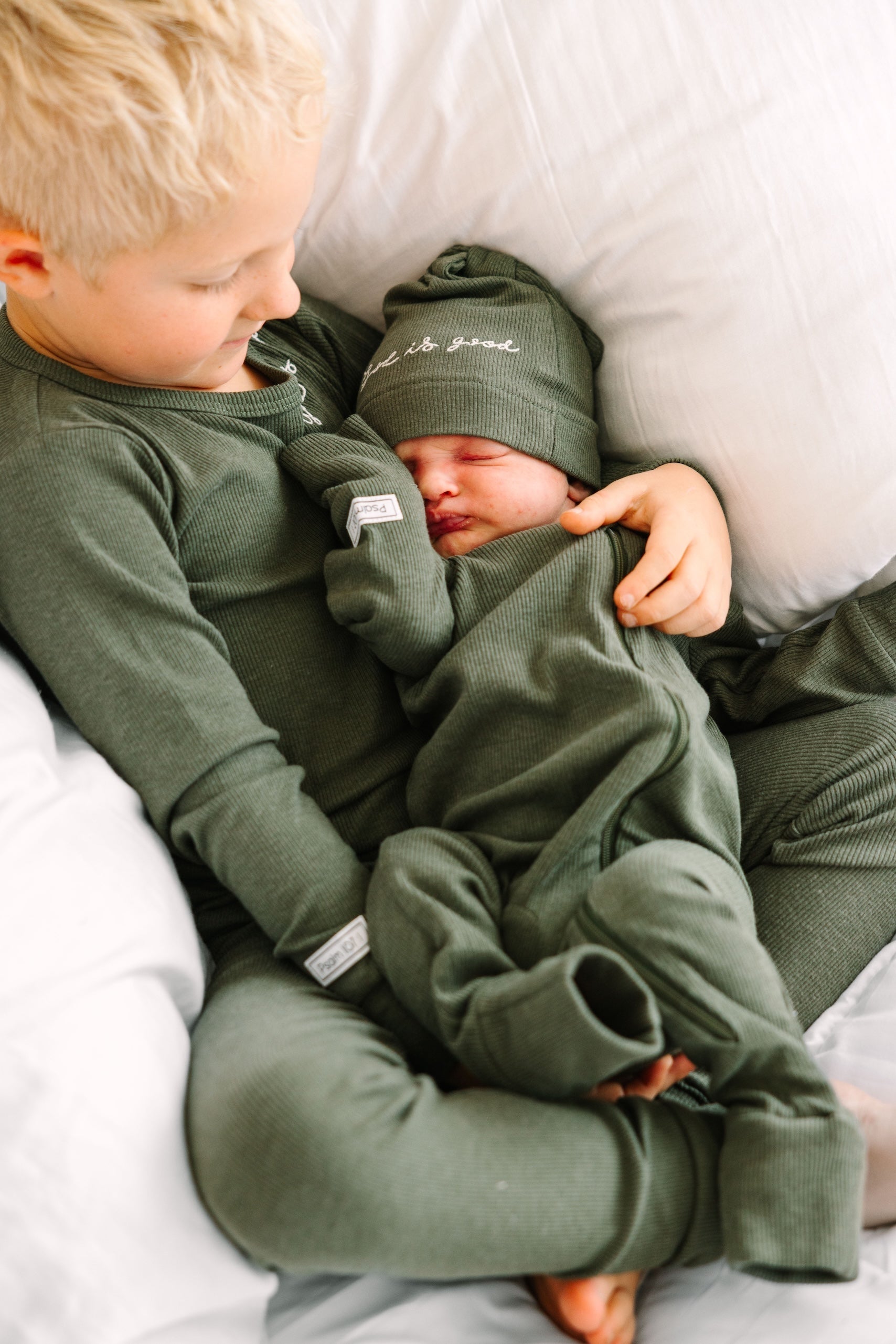 Solid Olive Knotted Hat Ribbed Cotton-bamboo Blend