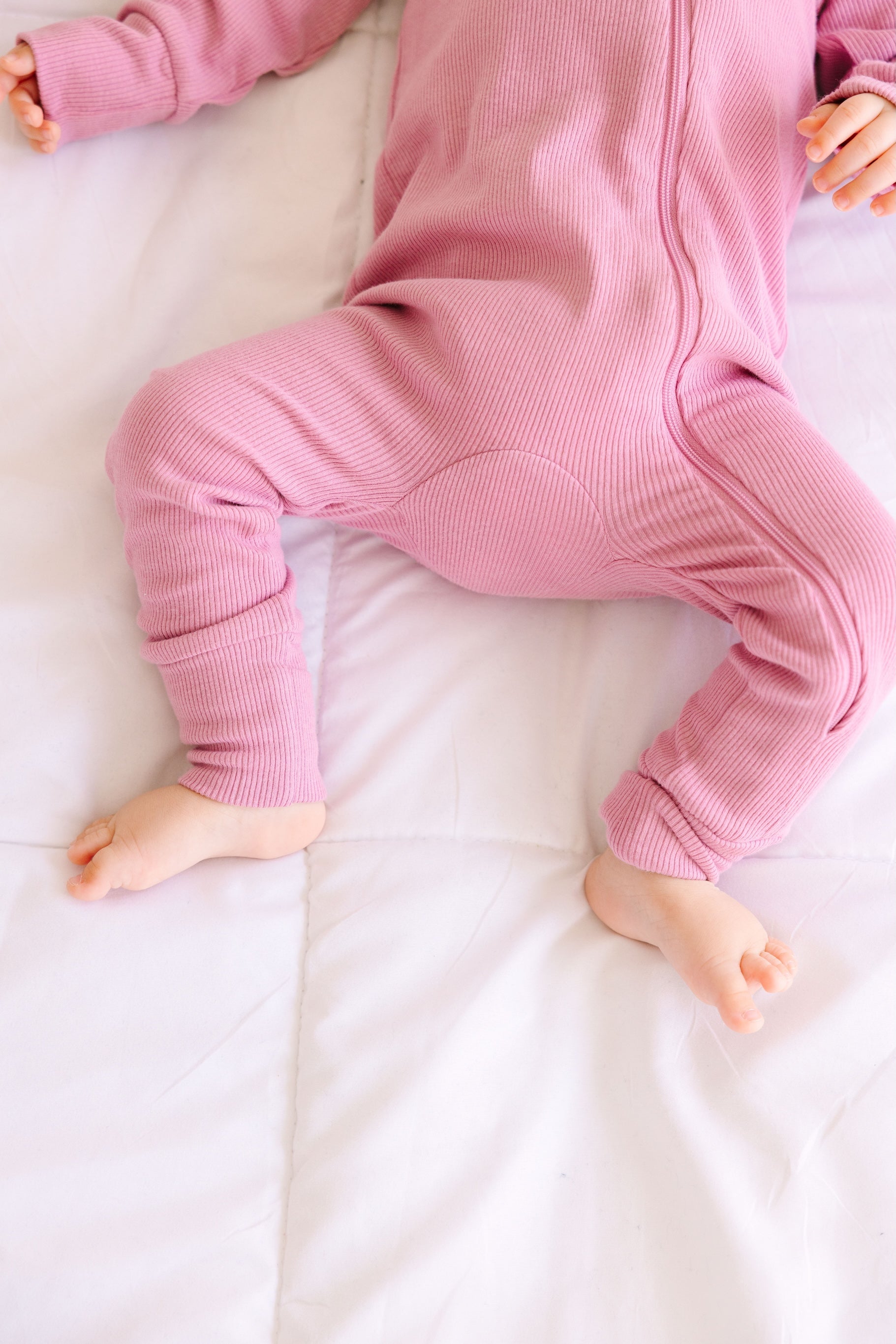 Solid Mauve Pj Footless Onesie Ribbed Cotton-bamboo Blend