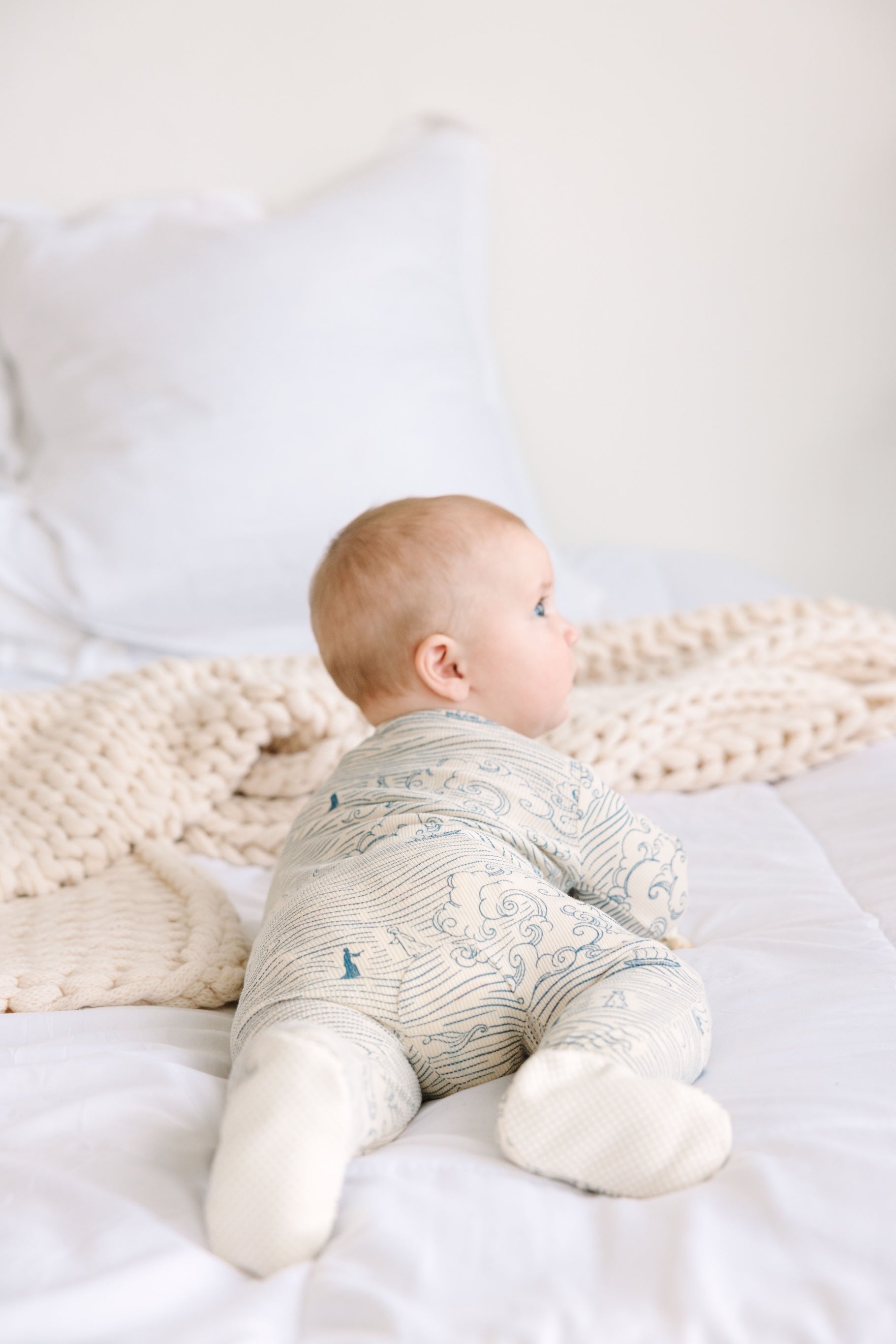 Walking On Water Pj Footed Onesie Ribbed Cotton-bamboo Blend